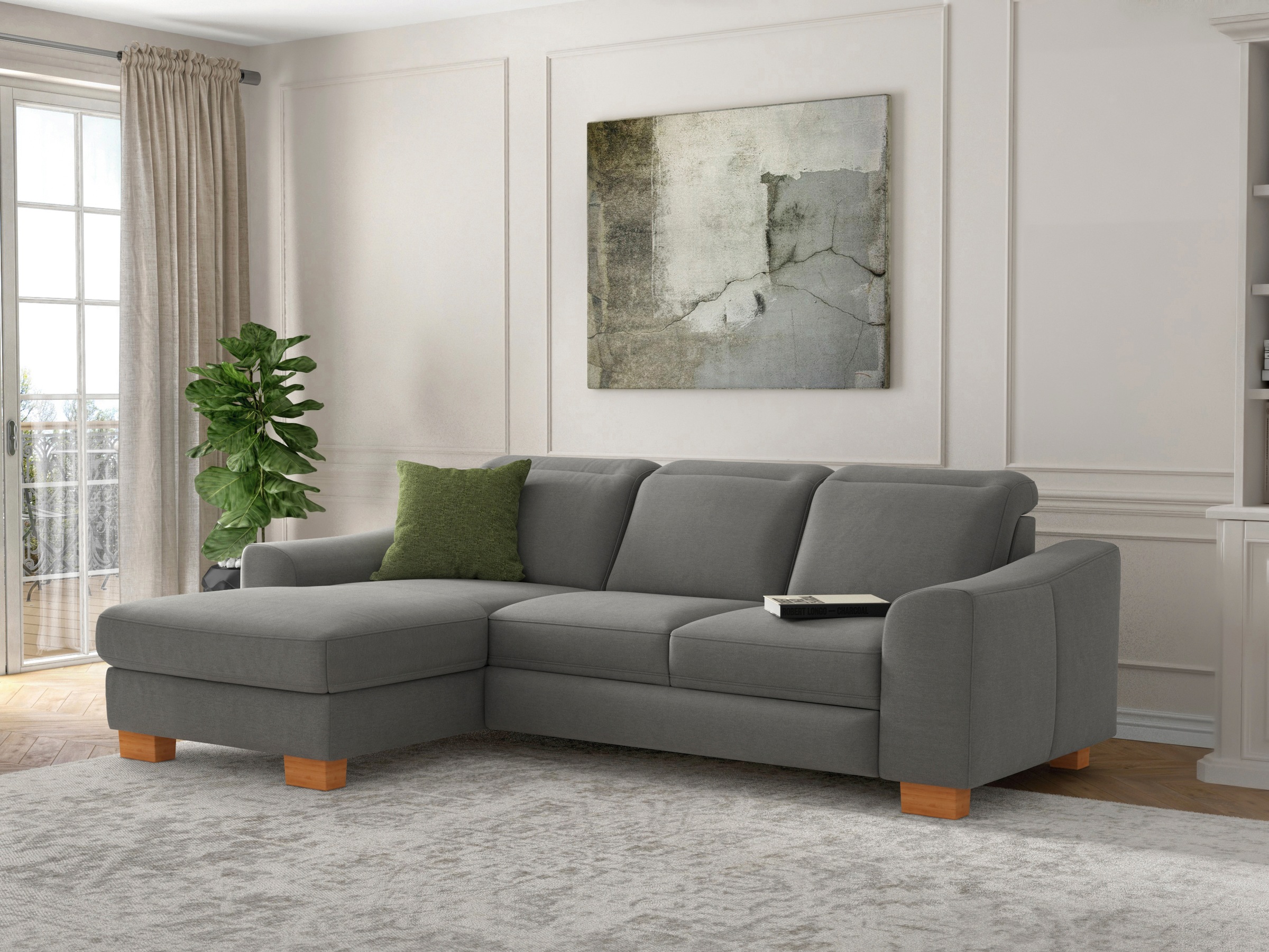 sit&more Ecksofa »Dundee L-Form«, mit Federkern und Massivholzfüßen, wahlweise mit Kopfteilverstellung