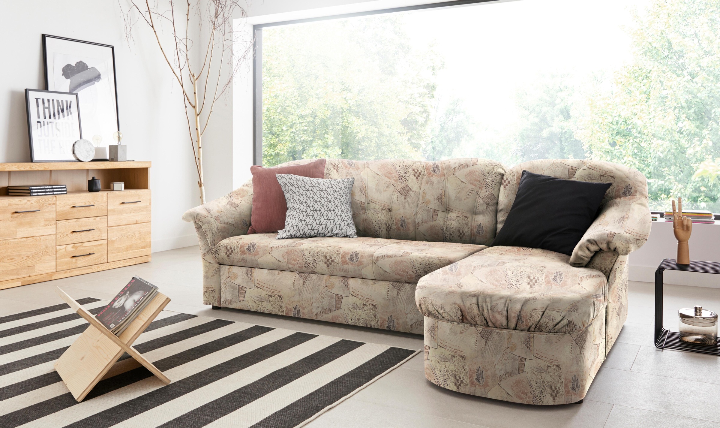 DOMO collection Ecksofa »Pegnitz, elegante Rückensteppung, kompakte Stellma günstig online kaufen