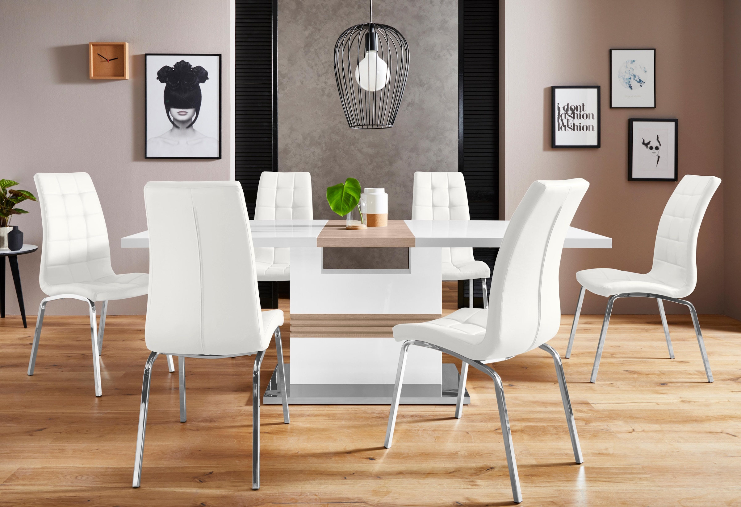 INOSIGN Essgruppe »Perez/Lila«, (Set, 5 tlg.), mit 4 Stühlen, Tisch  ausziehbar, Breite 160-200 cm online bestellen