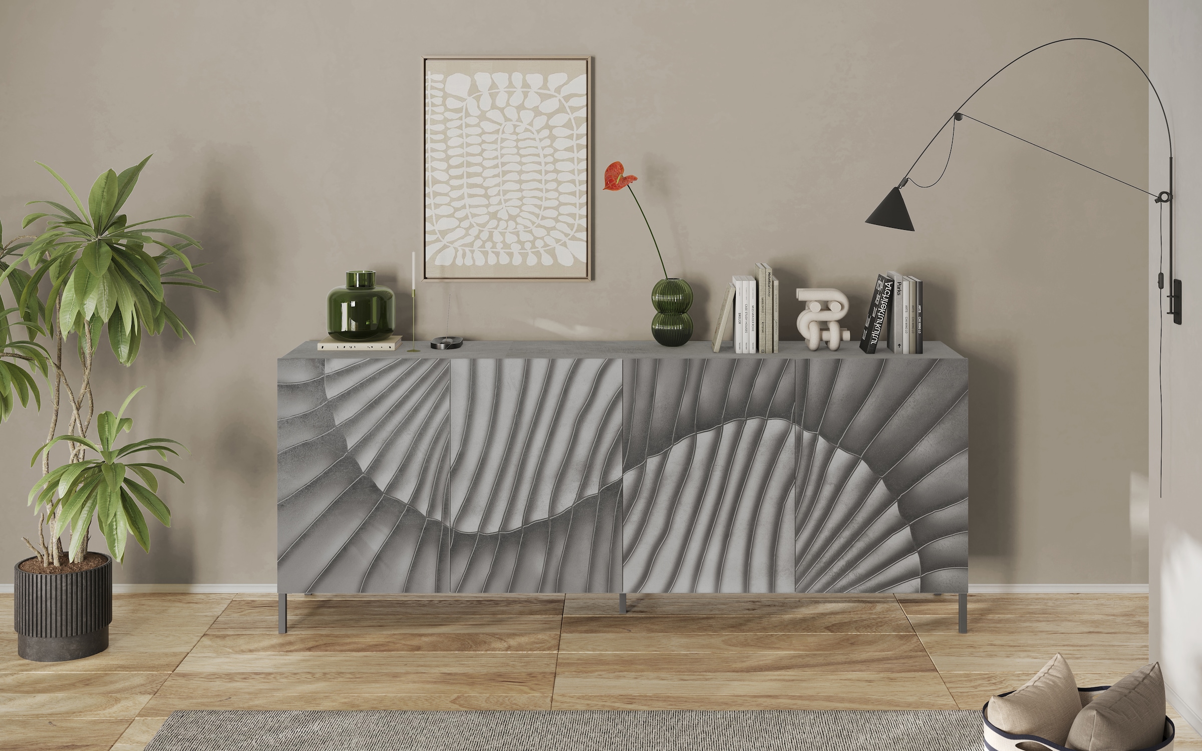 INOSIGN Sideboard »Snake Breite 241 cm, moderne Kommode mit 4 Türen«, Anrichte mit viel Stauraum, Front mit besonderem Siebdruck