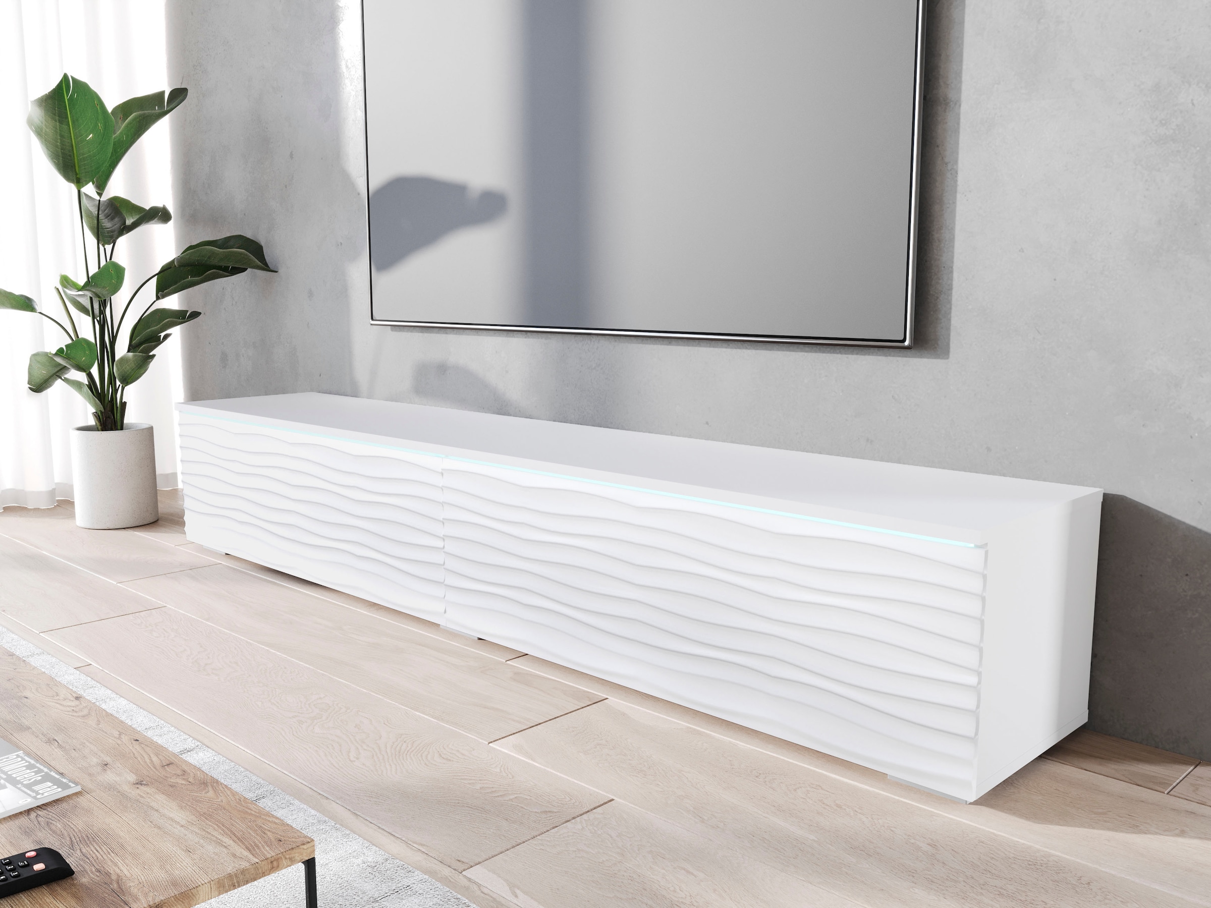 INOSIGN Lowboard »Vera, wahlweise mit oder ohne Beleuchtung«, gefräste MDF Front mit 3D Effekt, stehend und hängend montierbar