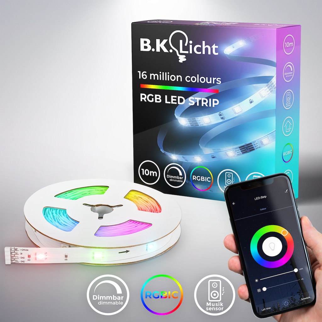 B.K.Licht LED Stripe »Wifi RGBIC LED Strip, 10 m, mit App Steuerung«, 300 St.-flammig