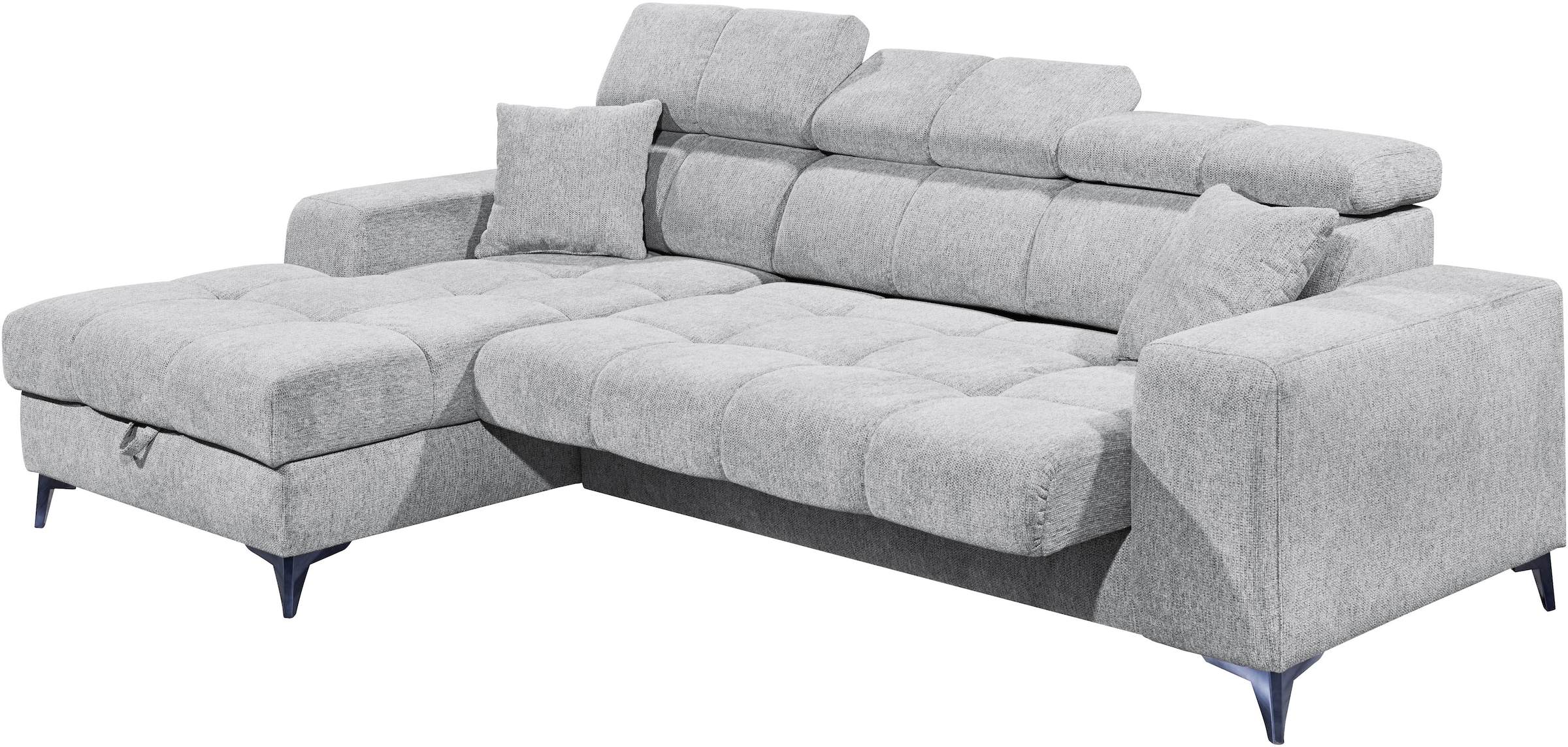 ED EXCITING DESIGN Ecksofa »Sydney L-Form mit Bettfunktion, Bettkasten, Kopfteilverstellung«, motorischer Sitztiefenverstellung, USB-Port & 2 Zierkissen