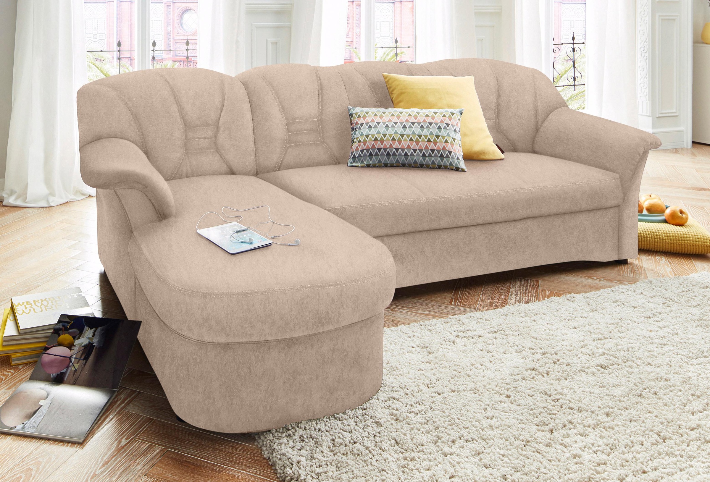 DOMO collection Ecksofa »Elva, zeitlose Formensprache, elegante Rückenstepp günstig online kaufen