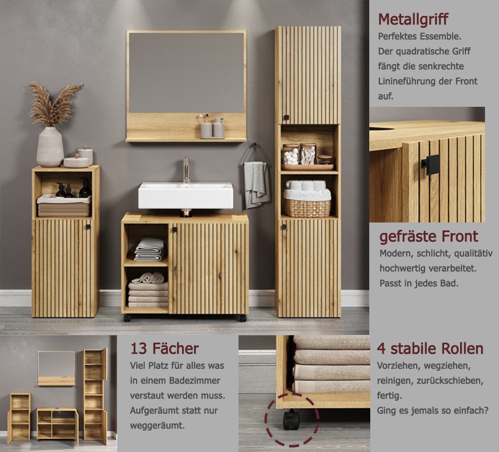 welltime Badmöbel-Set »Amrum Waschbeckenunterschrank Spiegel Hochschrank Ba günstig online kaufen