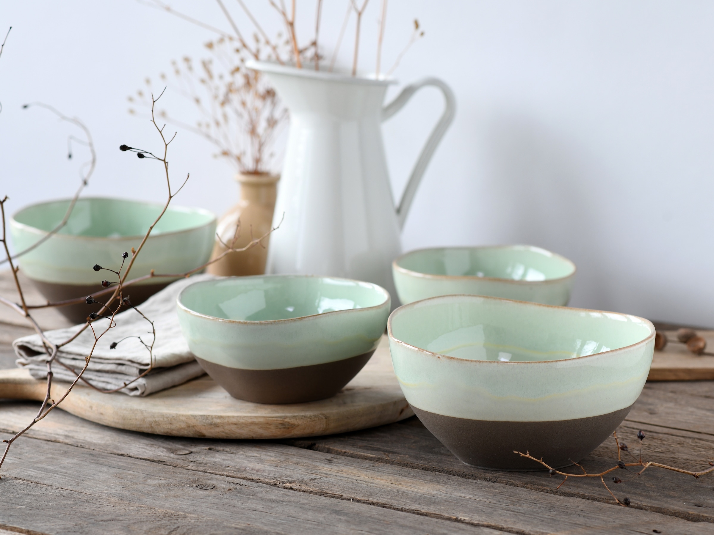 CreaTable Schale »Basalt Bio, Bowl Set 4-tlg«, 4 tlg., aus Steinzeug, Organische Form, Jedes Teil ein Unikat