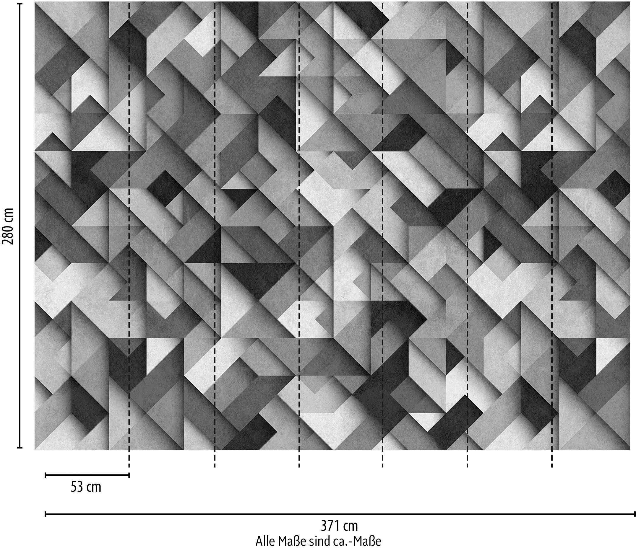 living walls Fototapete »The Wall«, 3D-Optik-mehrfarbig-geometrisch, Fototapete Geometrisch Tapete 3D Tapeten Wohnzimmer Design Wandtapete