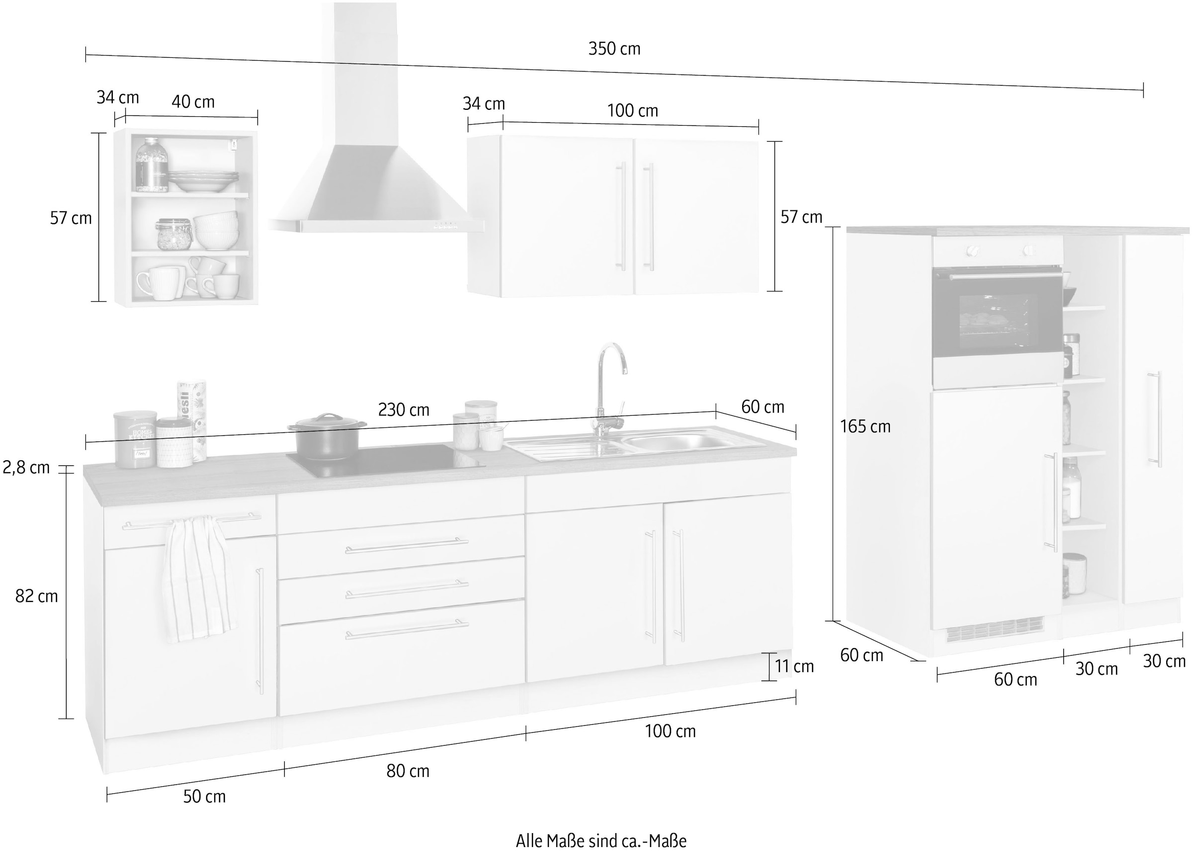 HELD MÖBEL Küchenzeile »Samos«, ohne E-Geräte, Breite 350 cm online kaufen
