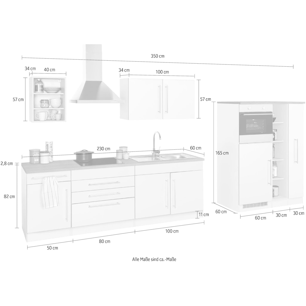 Kochstation Küchenzeile »KS-Samos«, ohne E-Geräte, Breite 350 cm