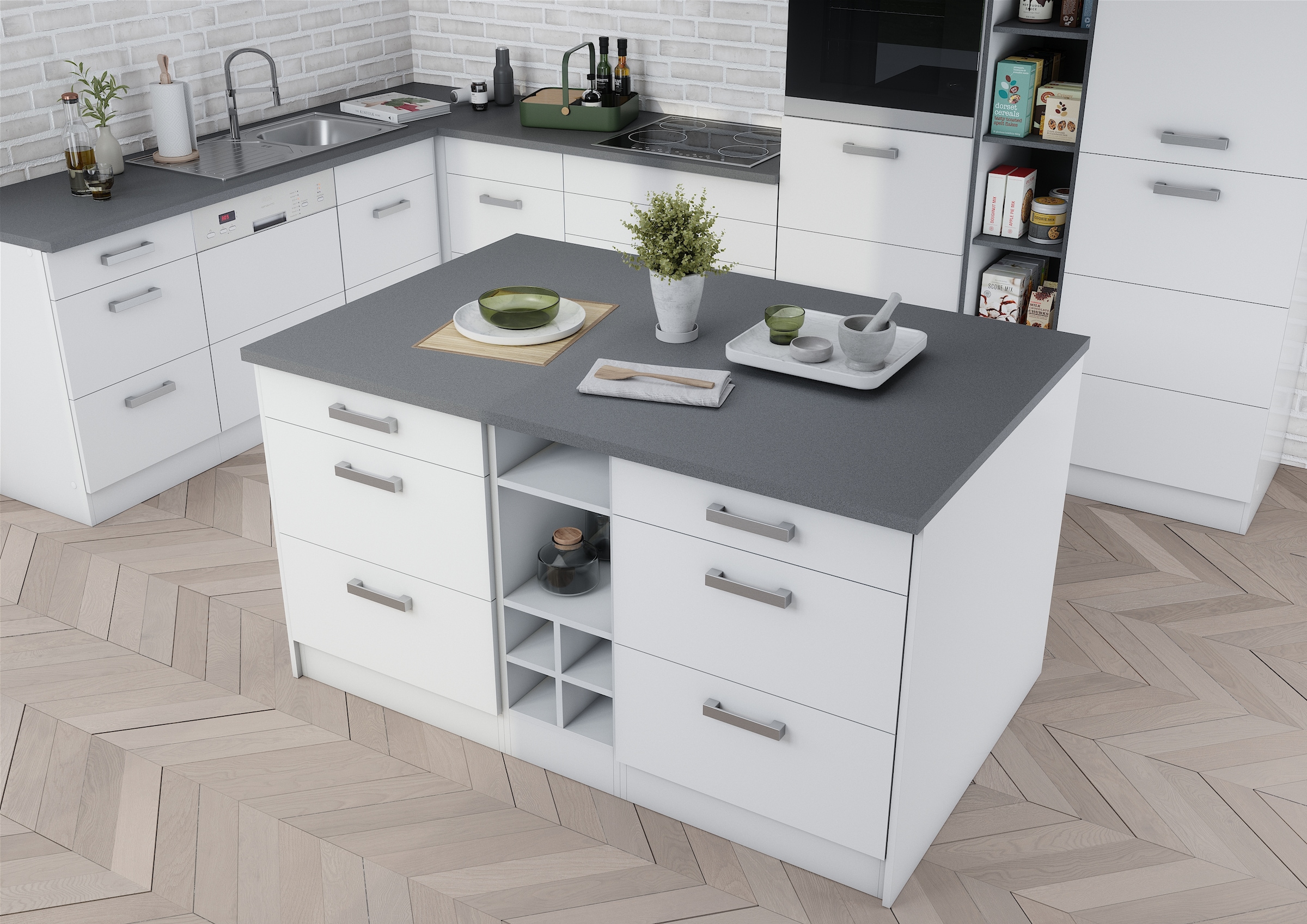 KOCHSTATION Kücheninsel »KS-Toronto«, Breite 153 cm, MDF-Fronten, Flaschenregal
