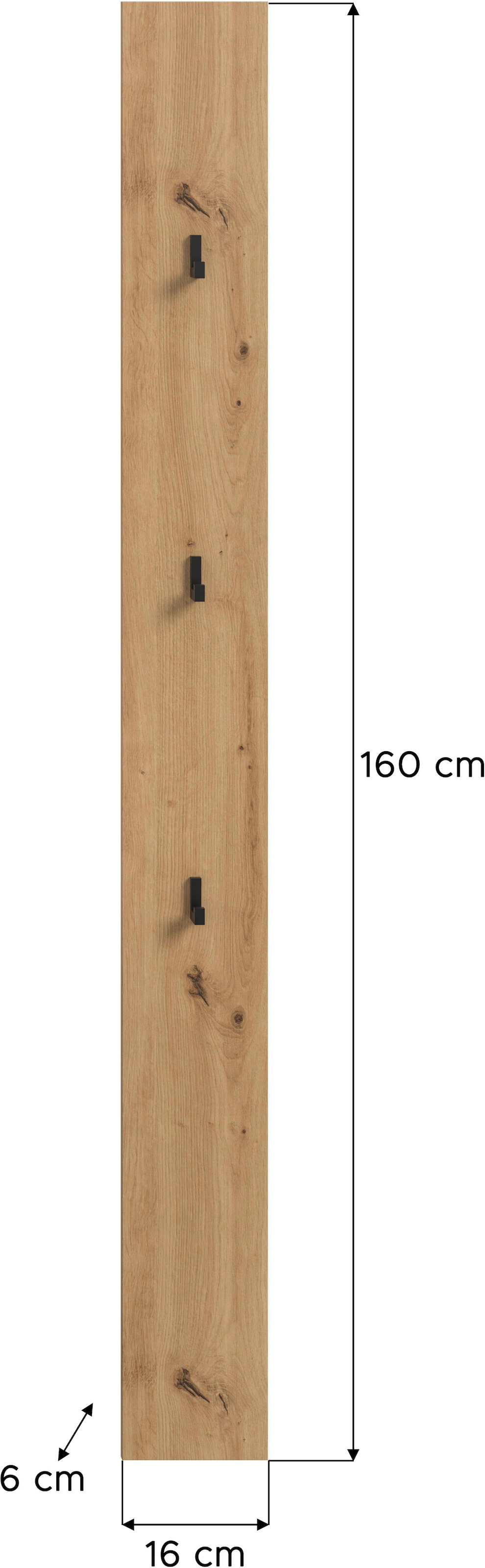 INOSIGN Garderobenpaneel »EVRID, Höhe 160 cm, inkl. 3 Metall-Haken«, (1 St., individuell mit anderen Artikel der Serie EVRID erweiterbar), Paneel, Hakenleiste, Wandboard, Garderobe, Wandpaneel