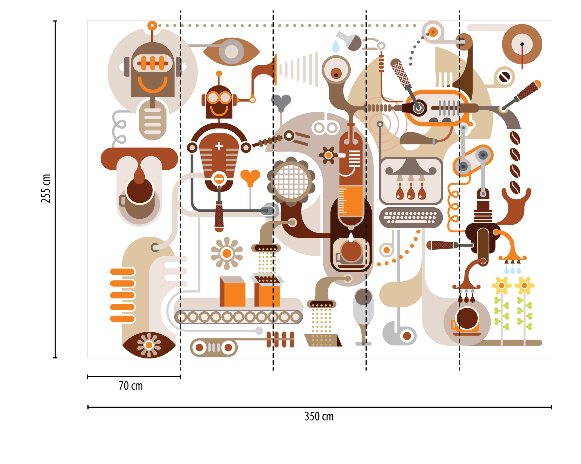 A.S. Création Vliestapete »Retro Fototapete Kaffeeroboter Braun Orange« matt strukturiert