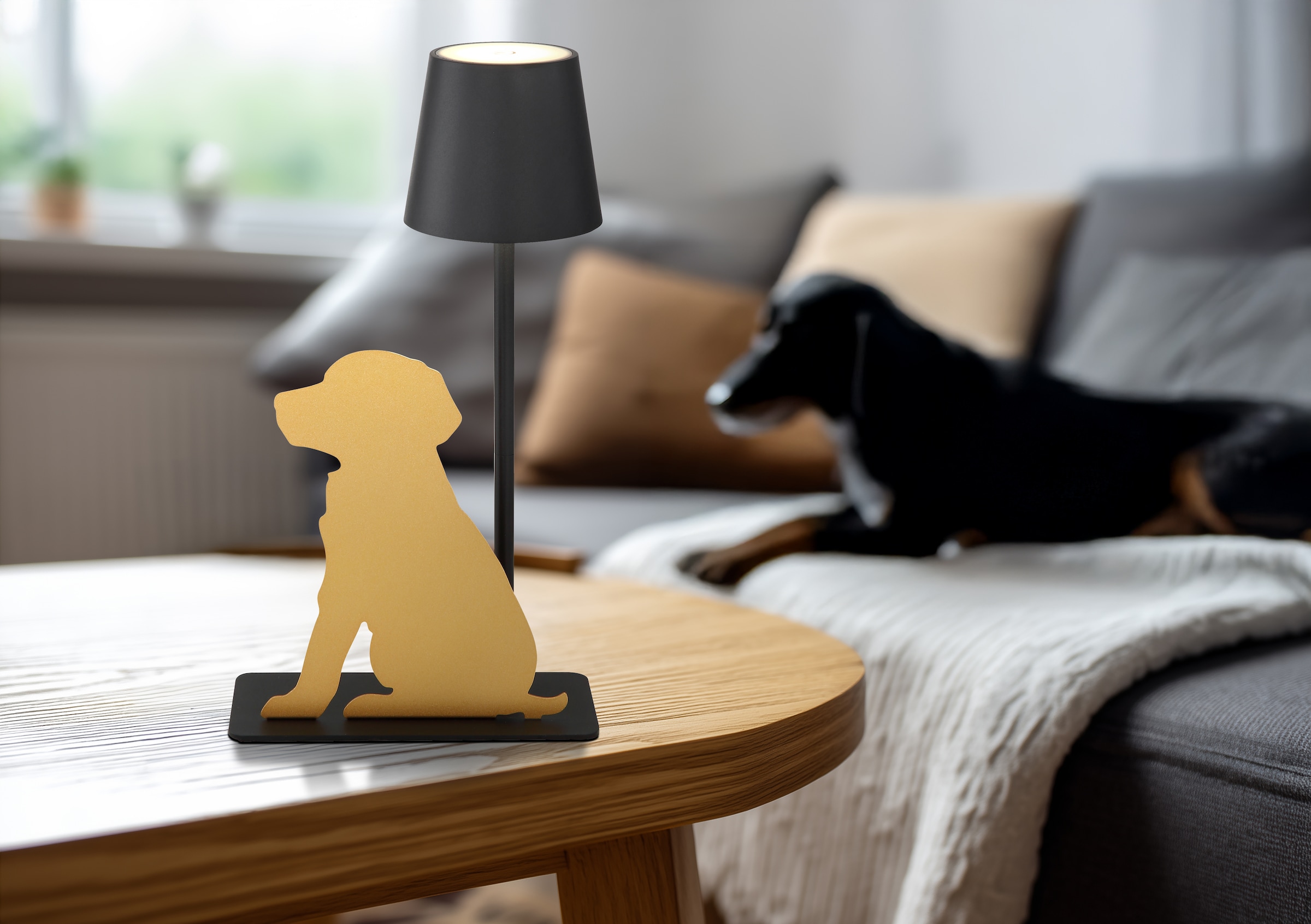 GLOBO LIGHTING LED Tischleuchte »FURRI«, 1 flammig, Leuchtmittel LED-Modul | LED fest integriert, Tischlampe schwarz gold Tiere Hund