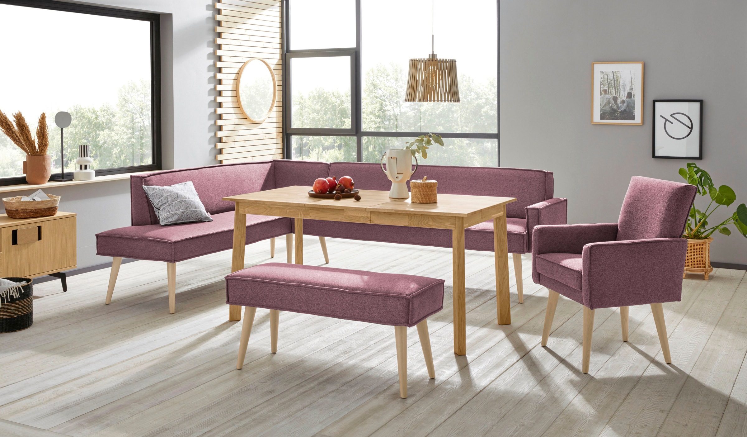 exxpo - sofa fashion Eckbank »Lungo, moderne Kedernaht, bequem und elegant, hoher Holzfuß«, hochwertige Detailverarbeitung, frei im Raum stellbar