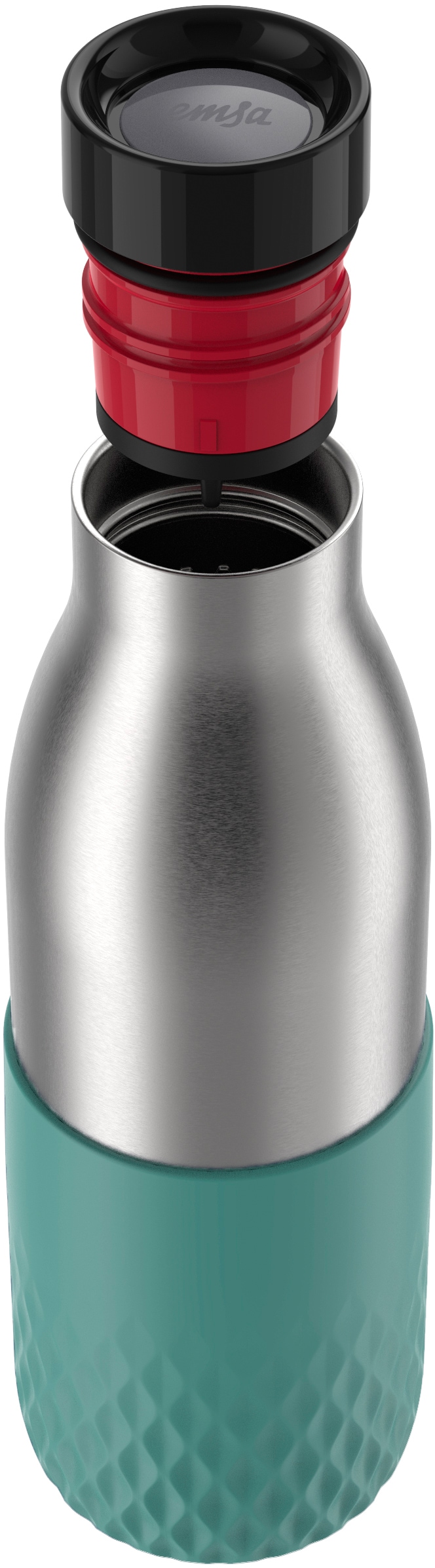 Emsa Trinkflasche »Bludrop Sleeve«, (1 tlg.), Edelstahl/Silikon, Quick-Press, 12h warm/24h kühl
