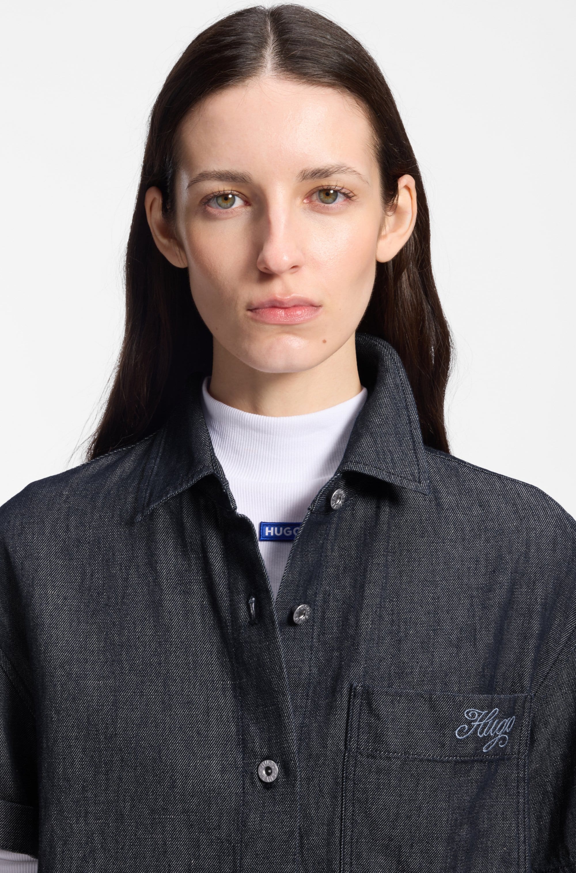 HUGO Blue Hemdbluse »Erynn« Boxy Fit aus sommerlichem Denim