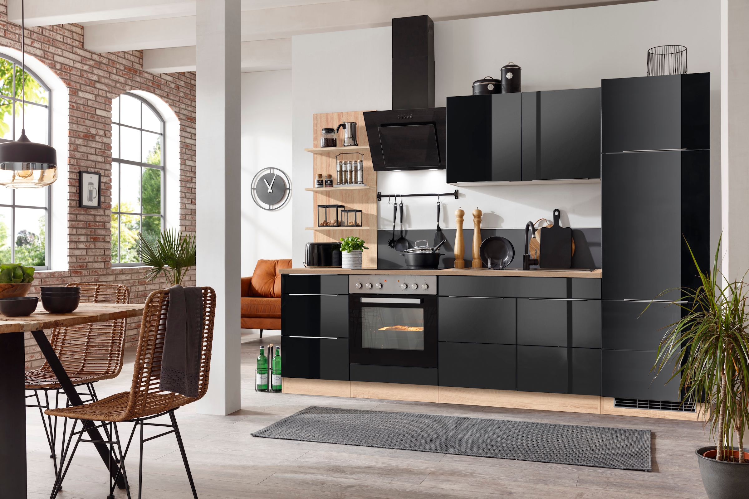 KOCHSTATION Küchenzeile »KS-Brindisi«, Breite 270 cm, wahlweise mit E-Geräten, mit MDF-Fronten und Regal
