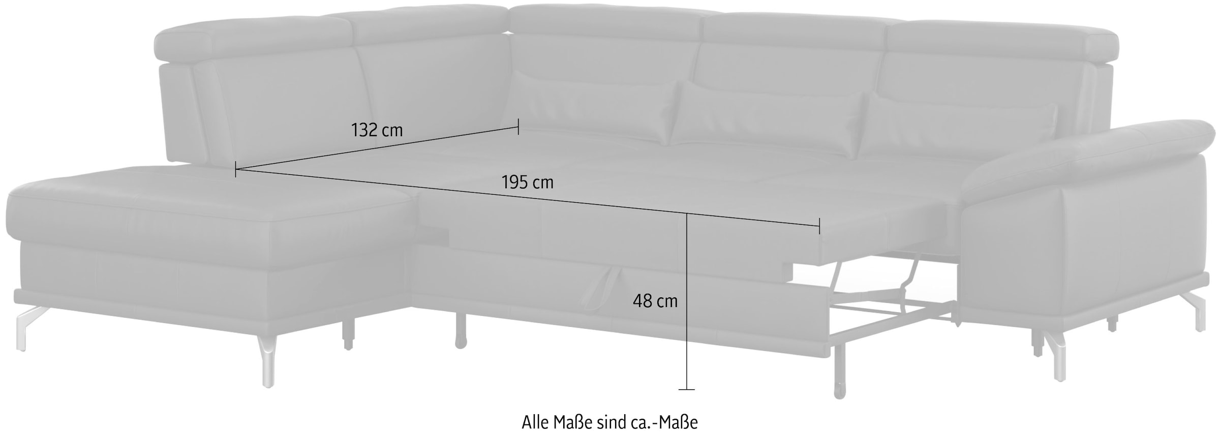 sit&more Ecksofa »Cabrio L-Form, mit Sitztiefenverstellung, Arm- und Kopfteilverstellung«, 3 Nierenkissen, Federkern, optional Bettfunktion und Stauraum