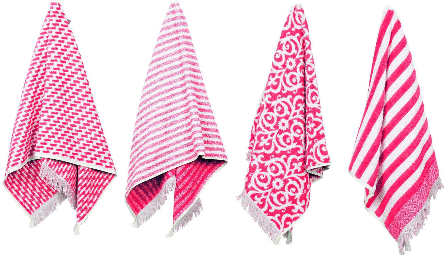 PAD Gästehandtuch »FAMILY, 30x50 cm« Made in Europe, gestreift, Ornamente, mit Fransen pink Frottee, Frottee B/L: 30cmx50cm, 12 Stk., Frottee