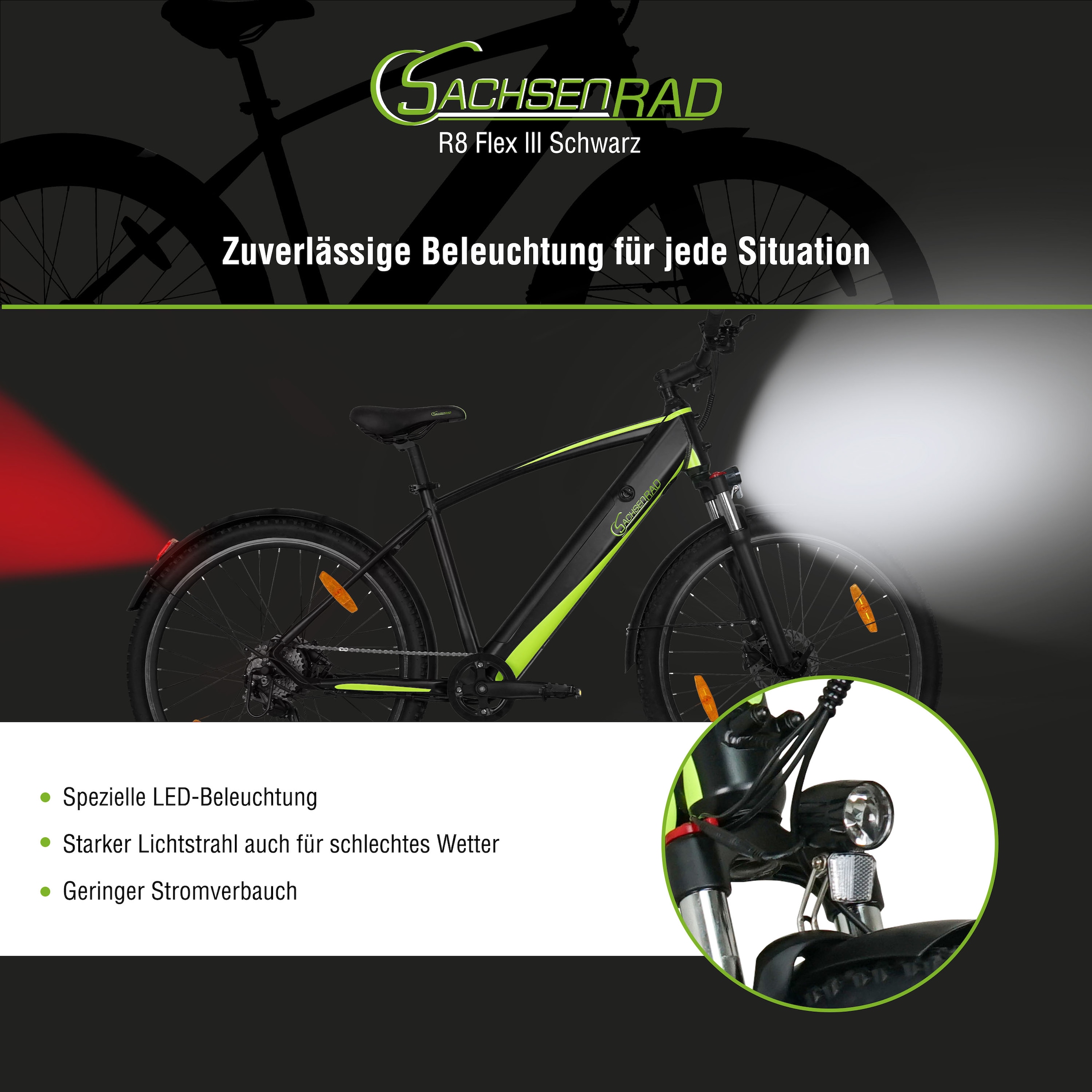 SachsenRad E-Bike »R8 Flex III«, 9 Gang, Shimano, Shimano Altus, Heckmotor 250 W, (mitgeliefertes, optionales Schutzblech mit integriertem Rücklicht), LCD-Steuerdisplay, Fahrmodus Pedelec, LED-
Beleuchtung