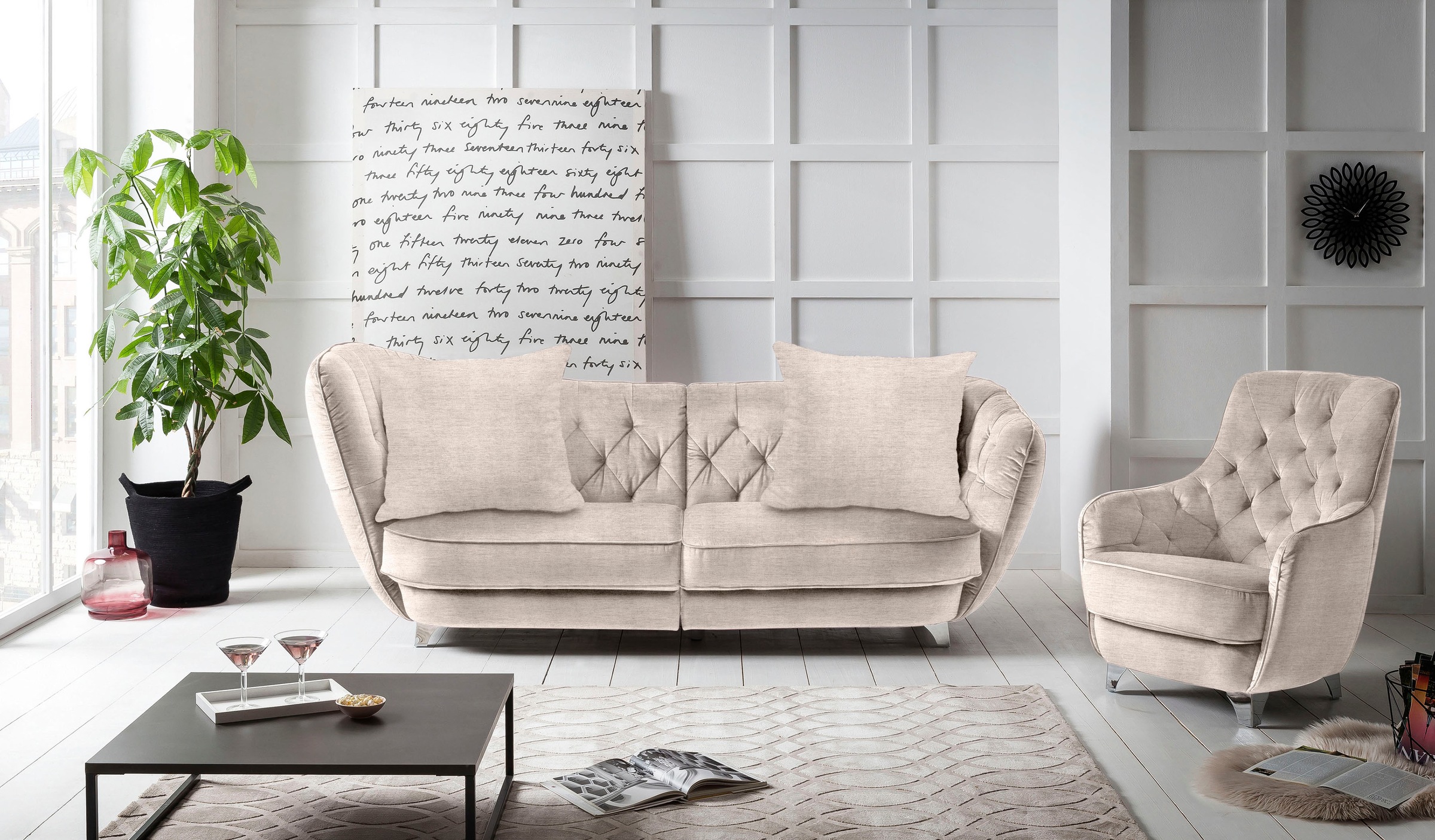 Leonique Big-Sofa »Retro«, stylischer Hochlehner günstig online kaufen