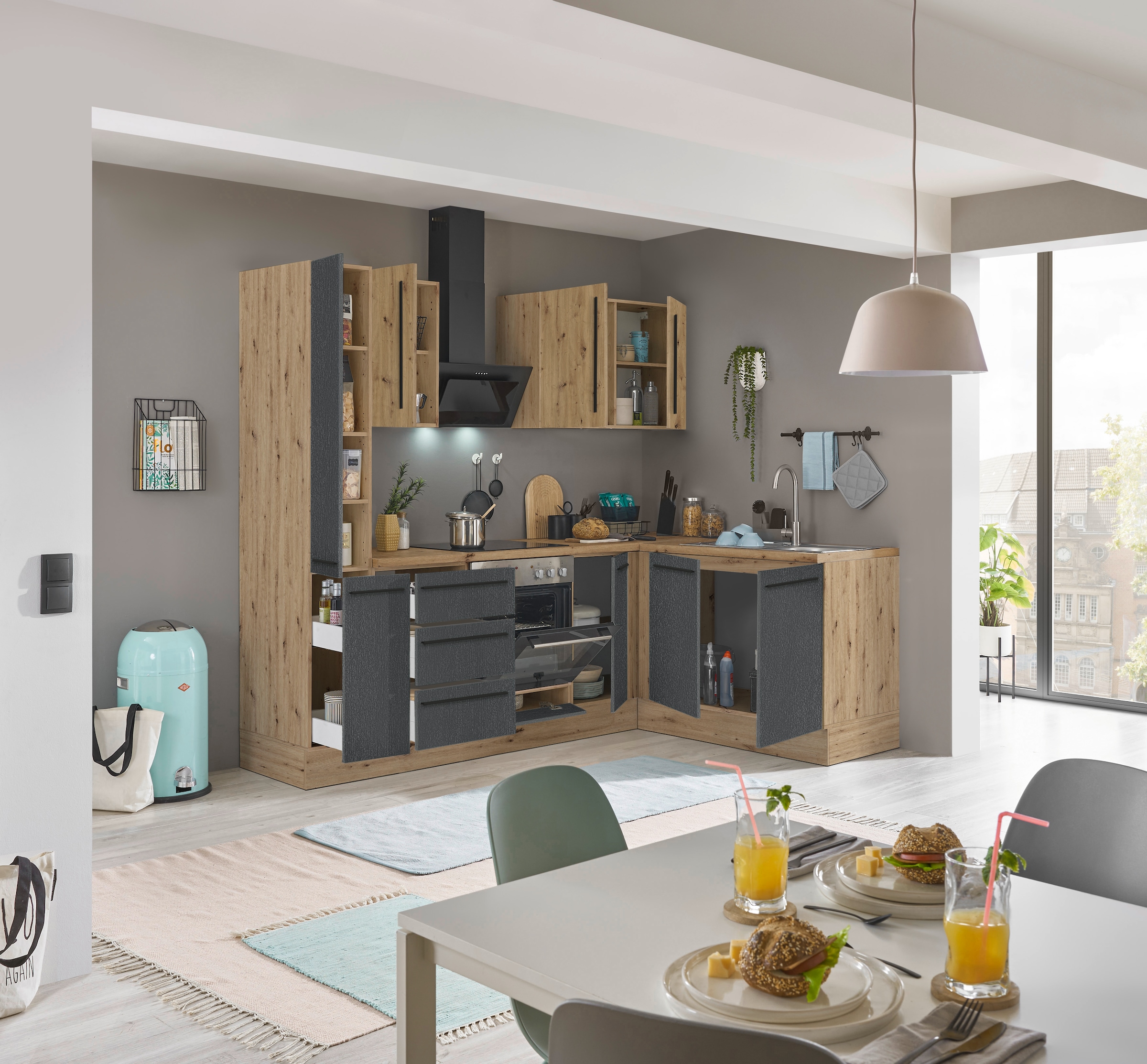 KOCHSTATION Winkelküche »Florida, Stellbreite 240x165 cm«, wahlweise mit E-Geräten, mit Softclose für Türen und Schubkästen