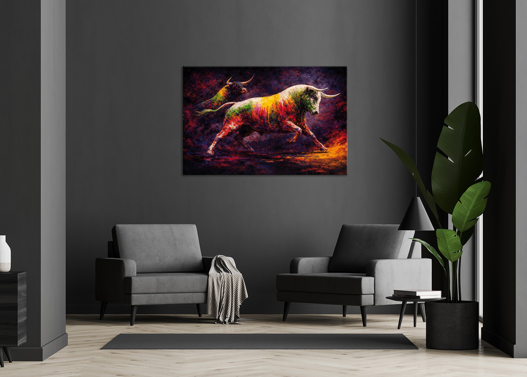 Bönninghoff Bild »BUNTER STIER 78x118 cm – Leinwandbild Keilrahmen Deko modern«
