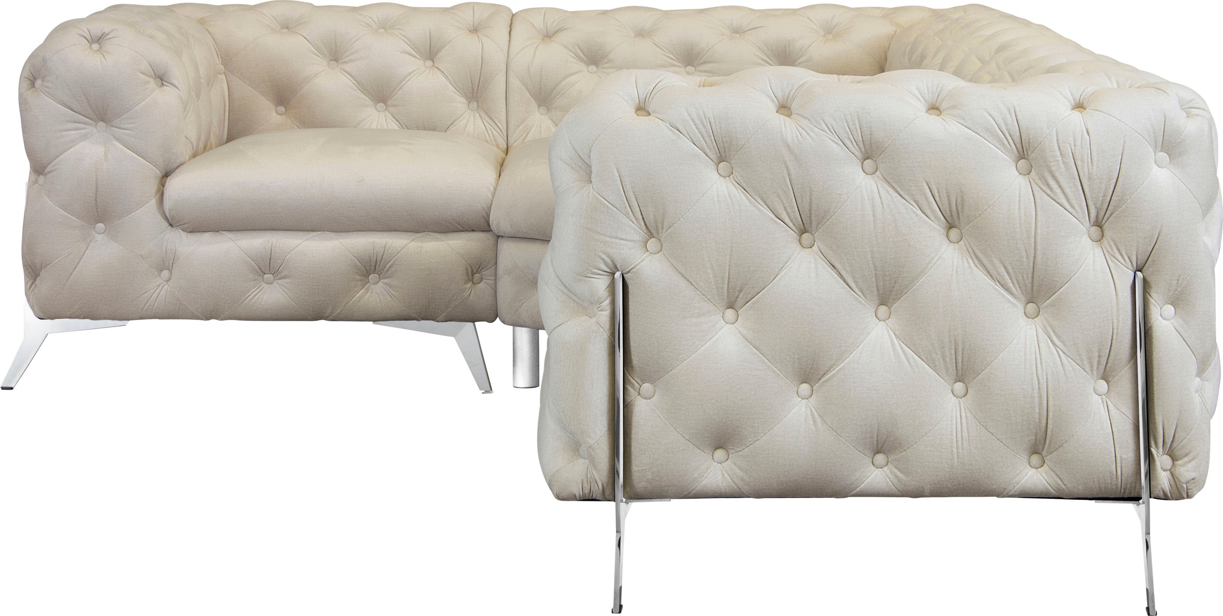 Leonique Chesterfield-Sofa »Amaury L-Form«, moderne Chersterfield-Optik, Breite 262 cm, Fußfarbe wählbar