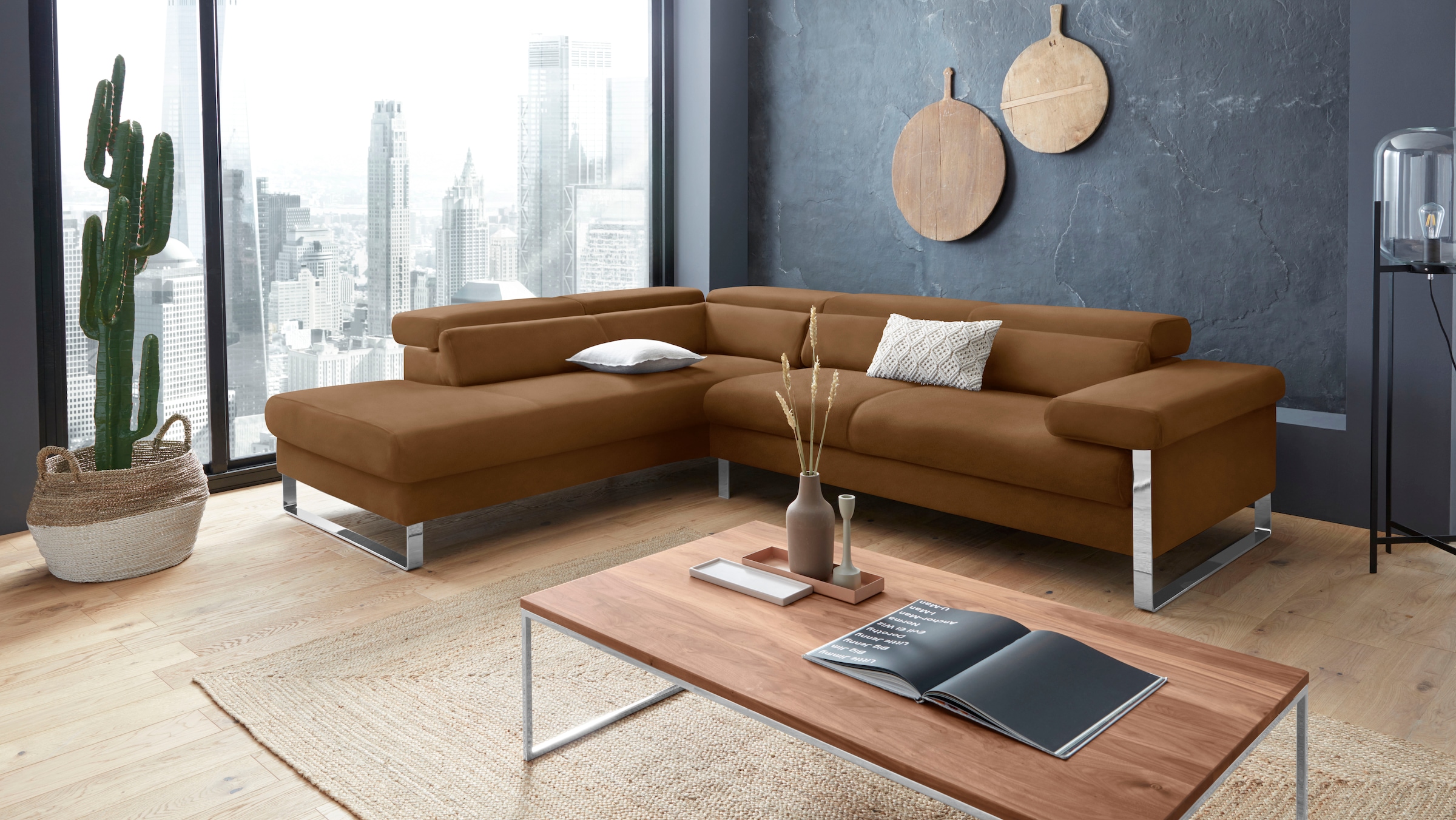 W.SCHILLIG Ecksofa »finn, toller Sitzkomfort, L-Form, hochwertige Verarbeitungsdetails«, German Design Award 2016, Fußgestell Chrom glänzend, Breite 281 cm