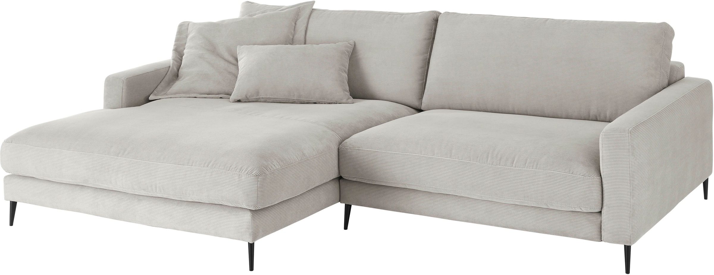INOSIGN Ecksofa »Downtown, B/T/H: 272/190/84 cm L-Form«, weicher Sitzkomfort auch in Cord und Bouclé, incl. Zierkissen