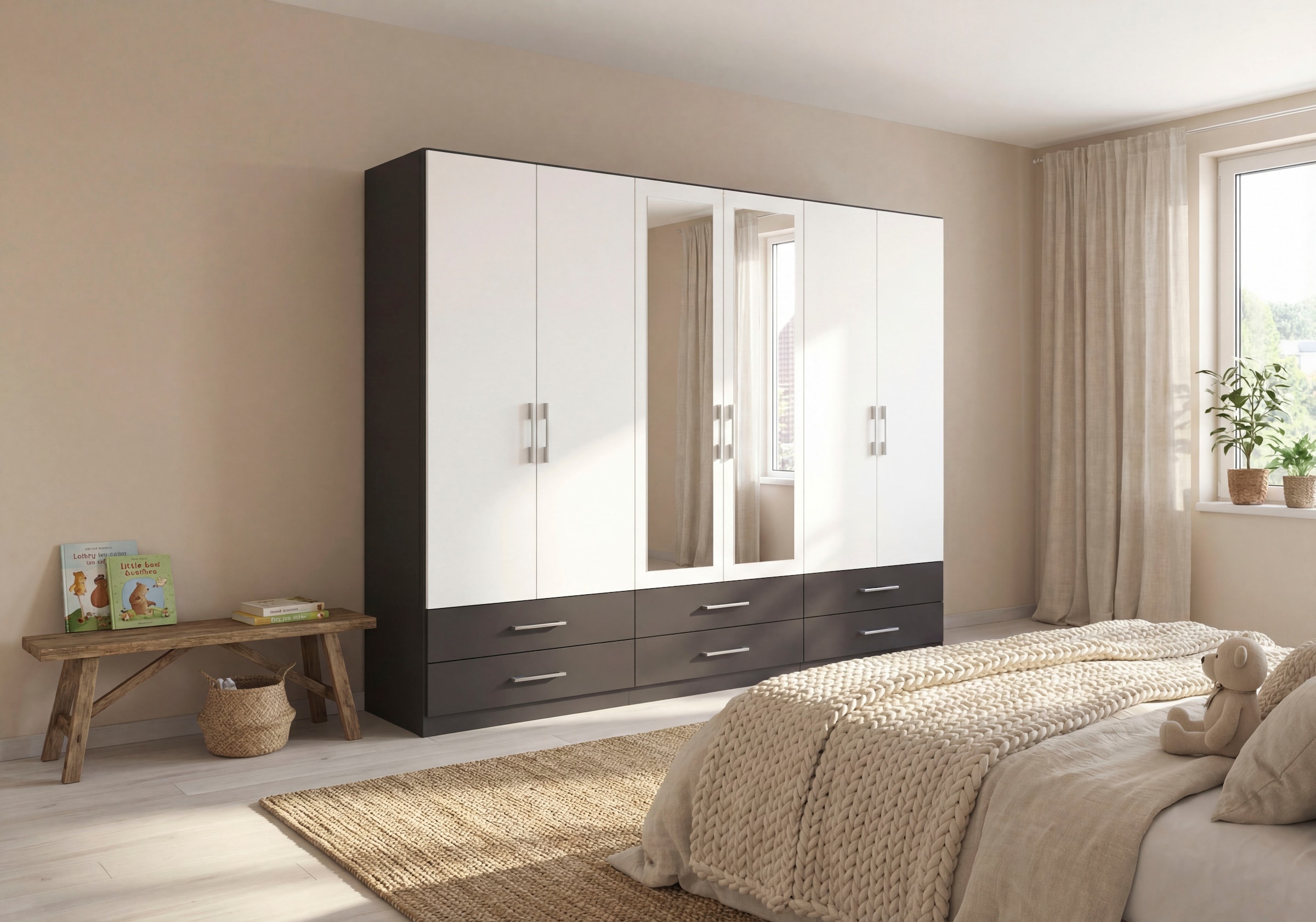 rauch Kleiderschrank »Schrank Garderobe Wäscheschrank HERSBRUCK in 2 Breiten« Breiten: 226 oder 271 cm, Höhe 210 cm,  mit 6 großzügigen Schubladen sowie Spiegeltüren MADE IN GERMANY