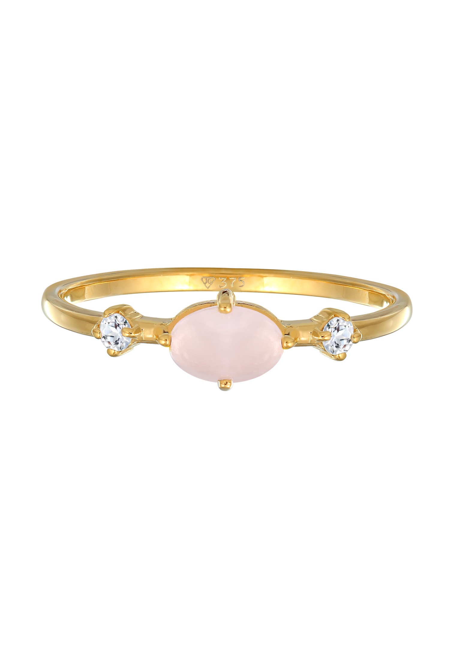 Elli Premium Fingerring »Rosa Quarz Topas Edelstein Klassik 375er Gelbgold«