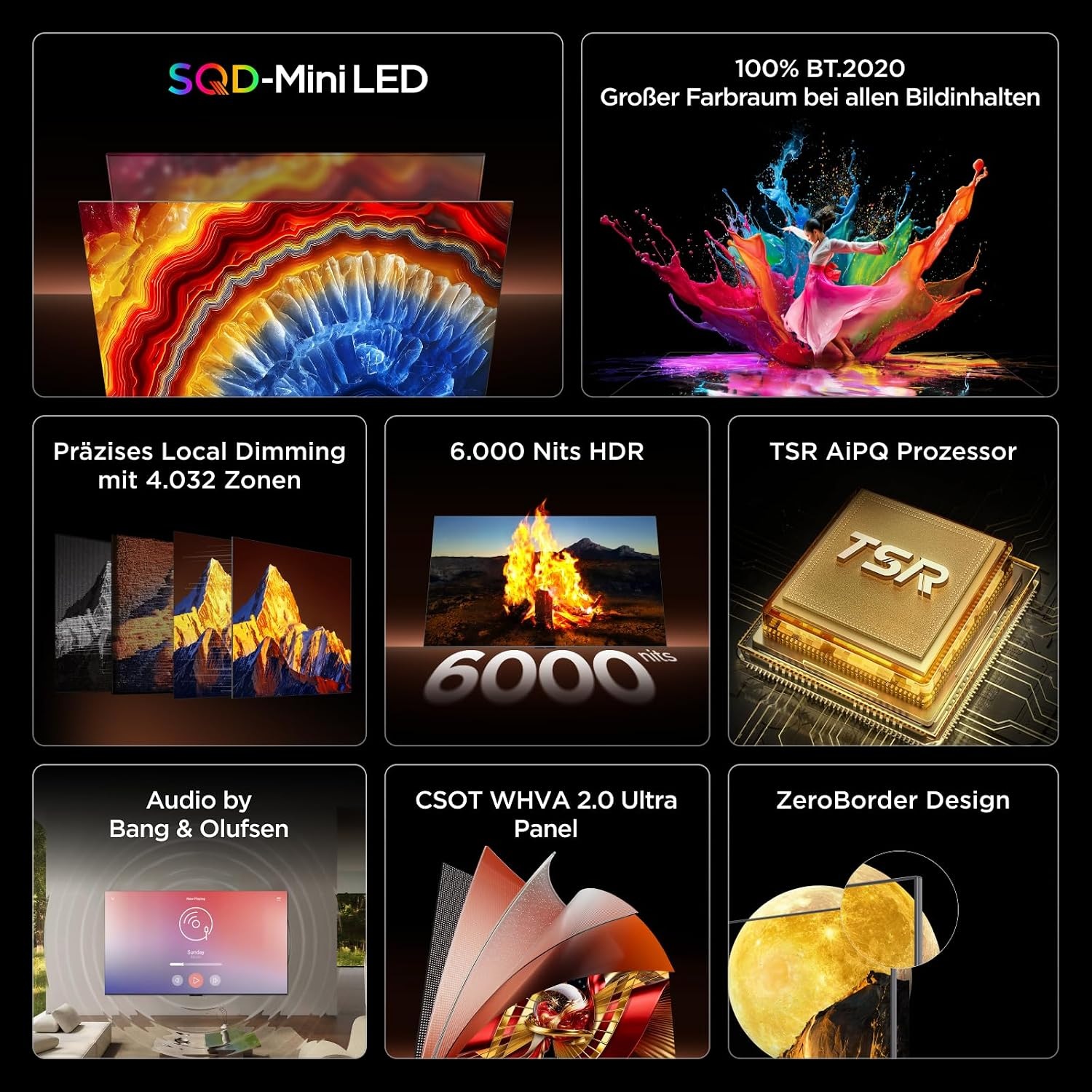 TCL Mini-LED-Fernseher »98C8LX1« 248 cm/98 ″ SQD-Mini LED, HDR 6000 Nits, 100%BT.2020, 144Hz, AiPQ Pro,Dolby Vision