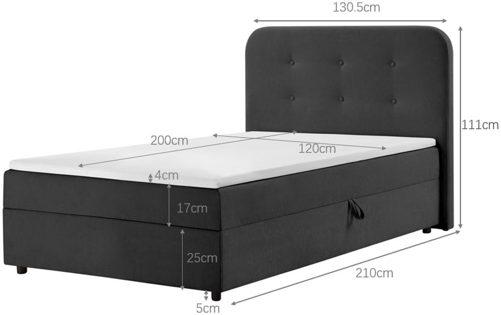 Home affaire Boxbett »AMRUM, Polsterbett mit Bettkasten, inkl. Taschenfederkernmatratze H3« mit Kaltschaumtopper, Chenille-Bezug, 120x200 & 180x200 cm