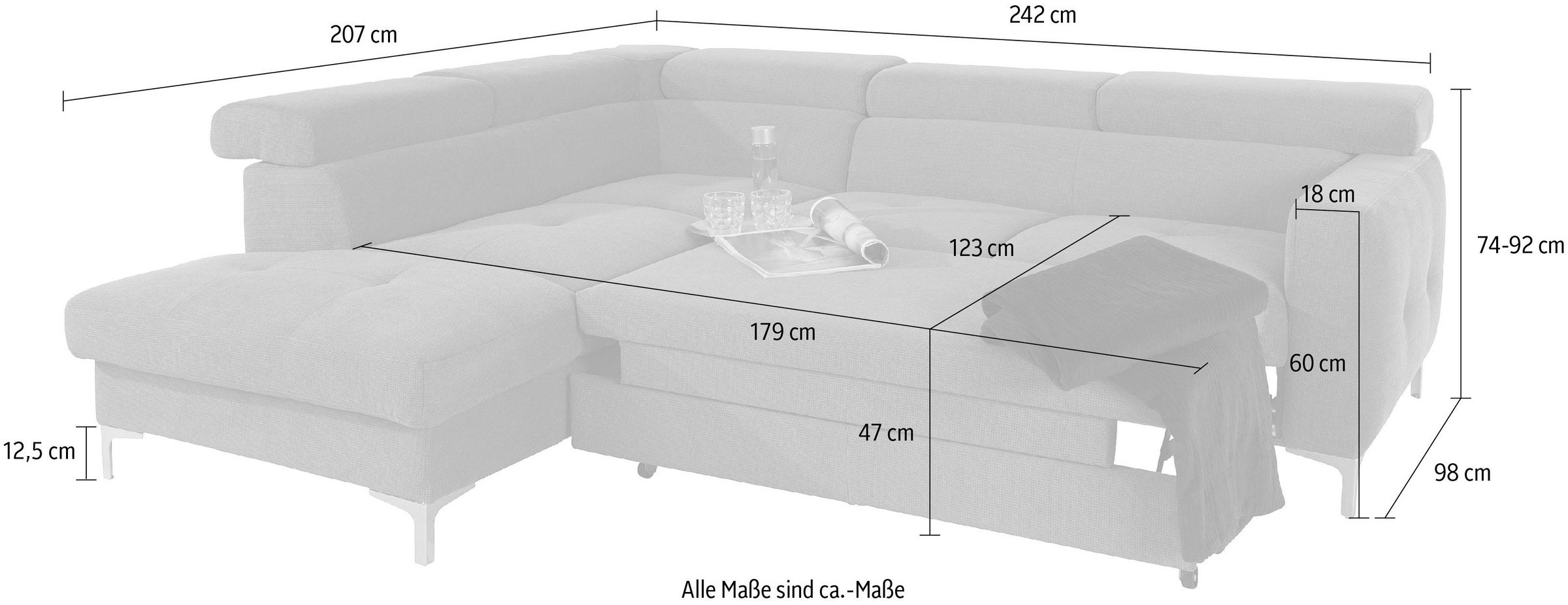COTTA Ecksofa »Sammy L-Form«, mit Kopfteilverstellung, wahlweise mit Bettfunktion & Bettkasten