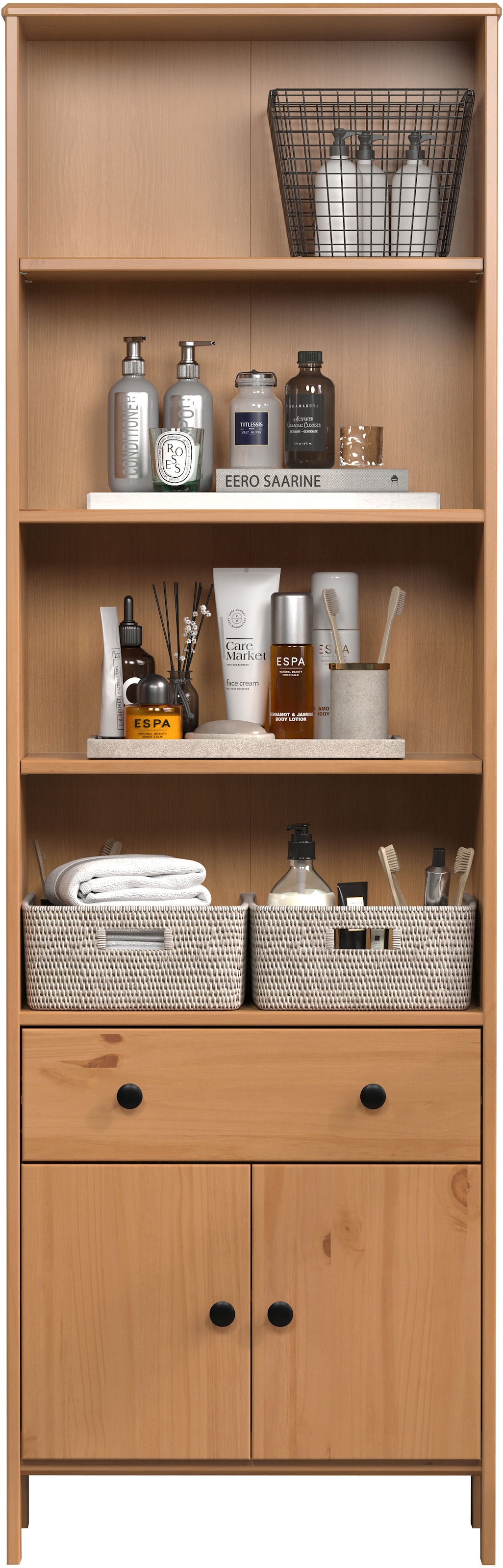 welltime Hochschrank »Kall« 1 Stk. tlg. Badezimmerschrank aus Kiefer-Massivholz - Maße (B/T/H) 60/33/188 cm