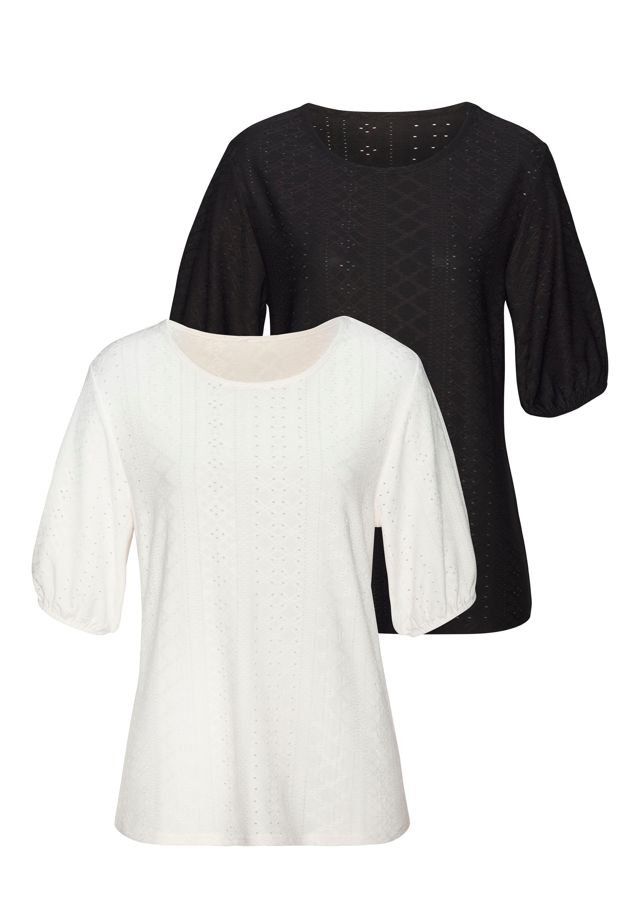 Vivance Kurzarmshirt »mit Lochstickerei«, (2er-Pack), aus pflegeleichter Qualität