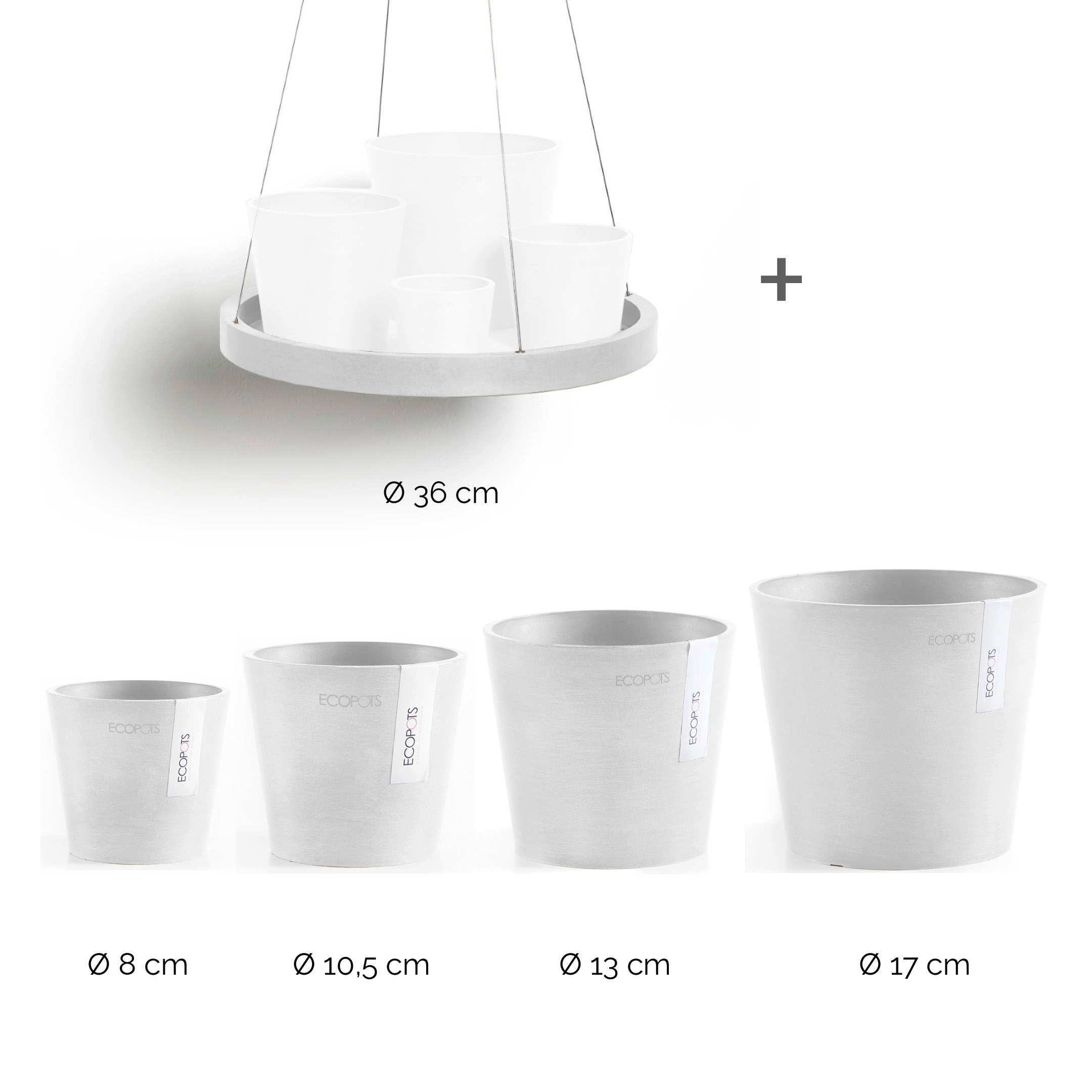 ECOPOTS Blumentopf »Amsterdam Mini«, (Set, 4 St.), verschiedene Größen mit passendem Untersetzer Ø36cm