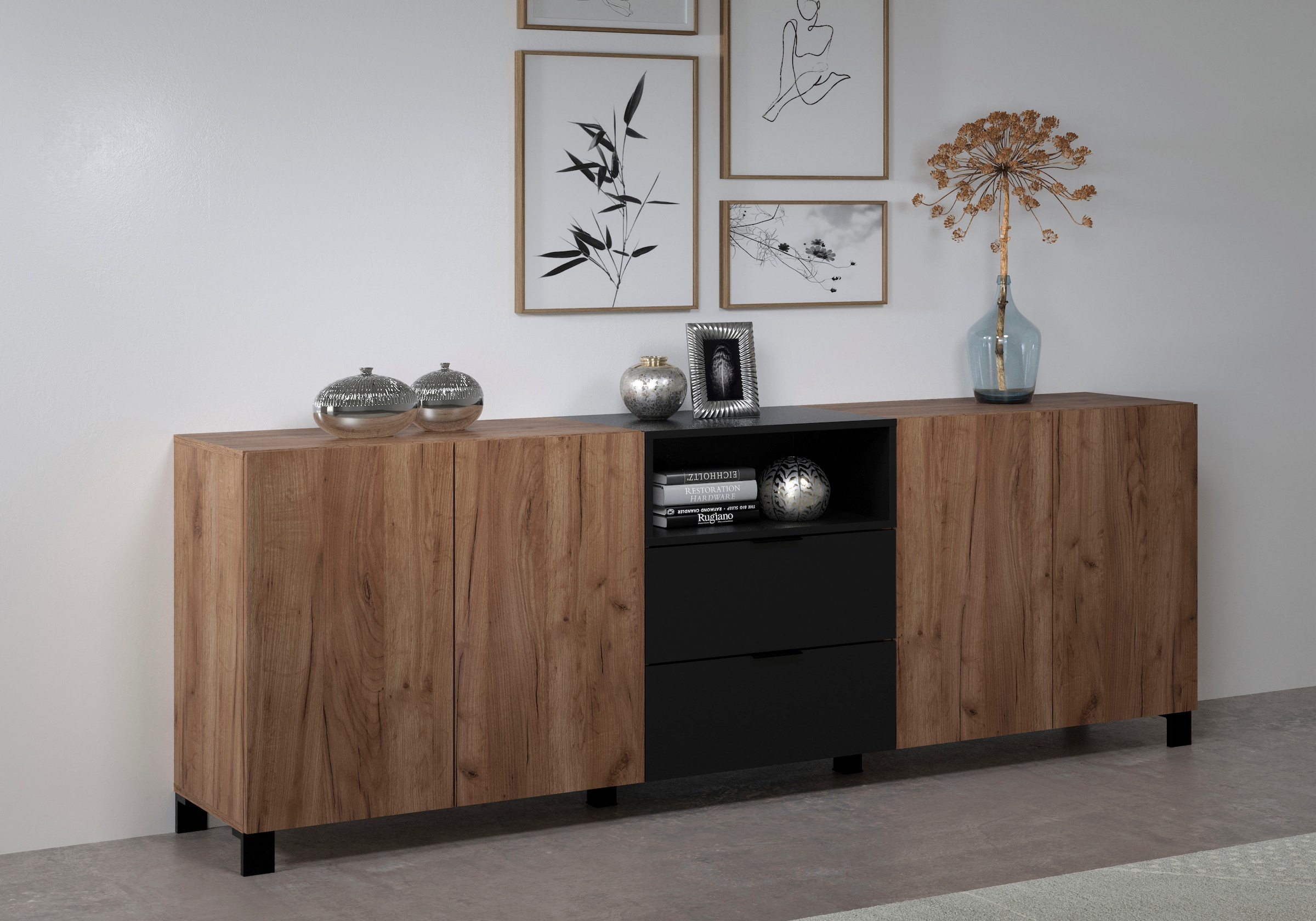 INOSIGN Sideboard »Kriens«, Anrichte mit 7 Fächern und 2 Schubladen, B/H 227/ 78 cm