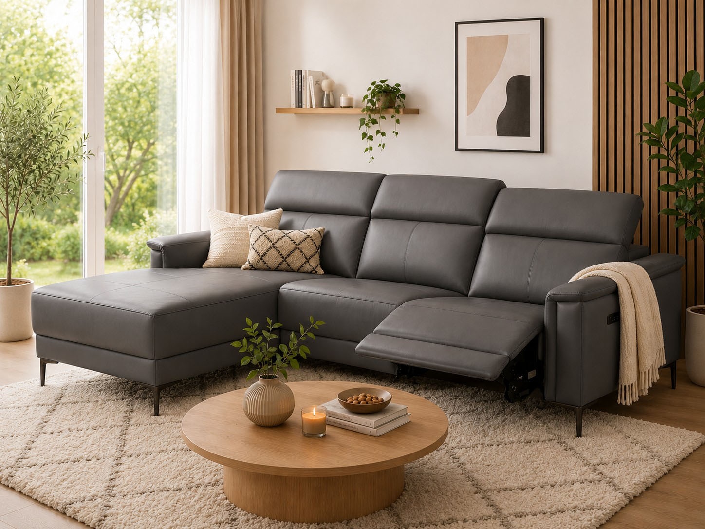 OTTO home Ecksofa »LUND, Lederoptik, L-Form, 261cm, man./elektr. Relaxfunktion (USB-A)« und Kopfteilverstellung