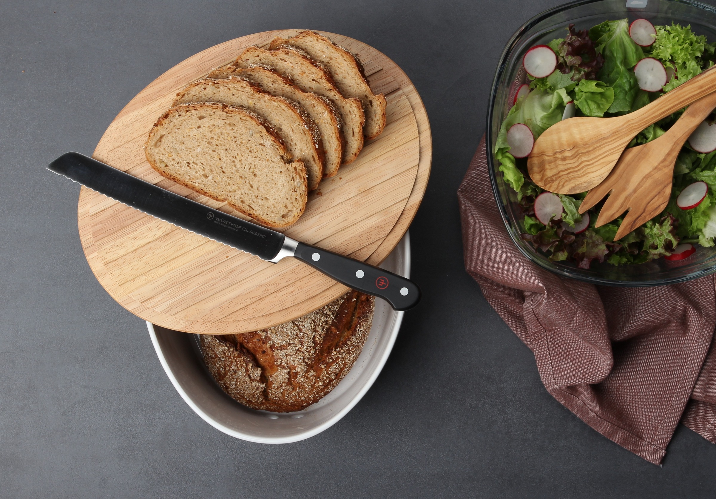 Continenta Brotkasten, (1 tlg.), Brottopf, mit Holzdeckel, auch als Brotschneidbrett nutzbar