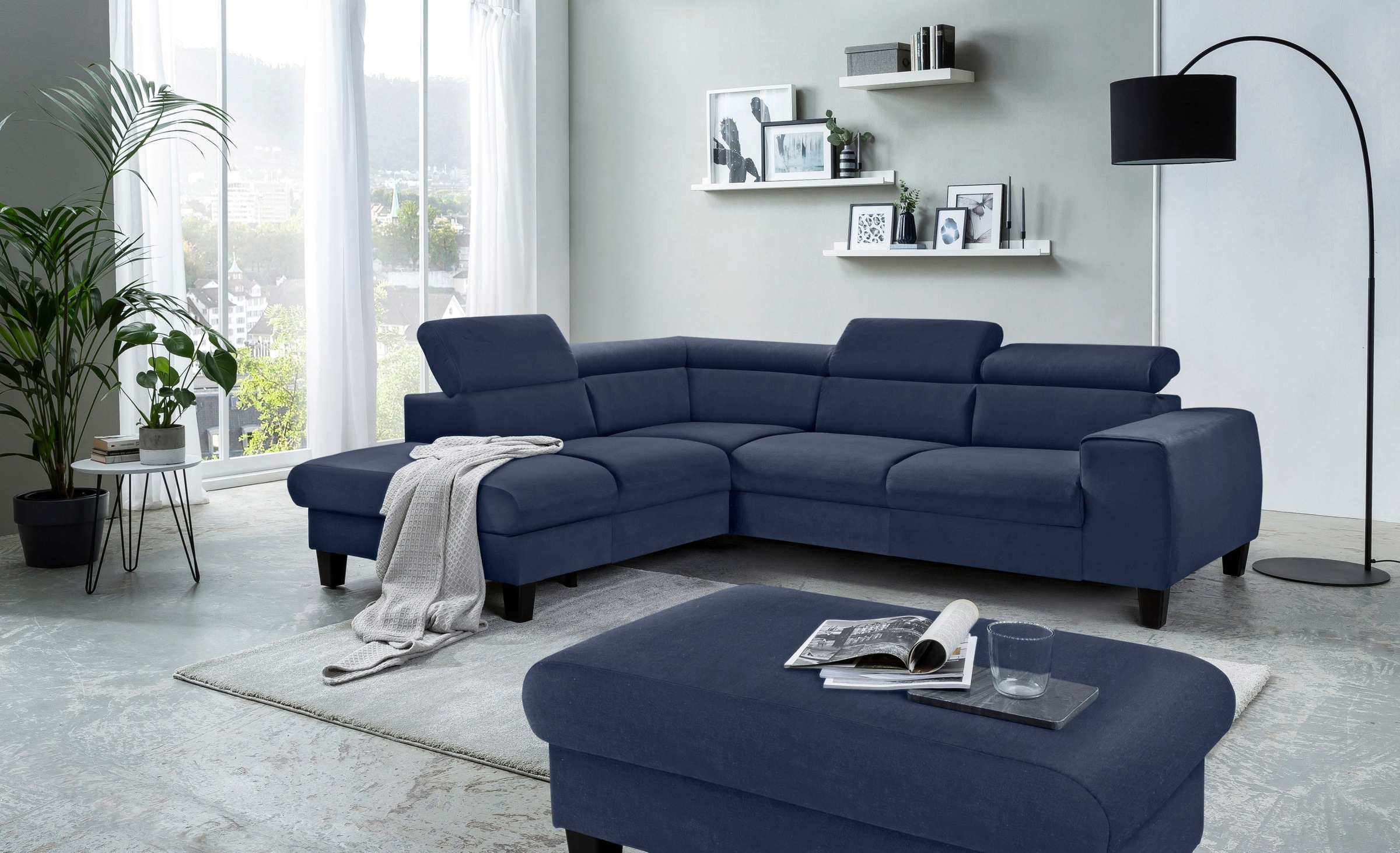 COTTA Polstergarnitur »Morven L-Form«, (Set), Set bestehend aus: Ecksofa mit Kopfteilverstellung & Hocker