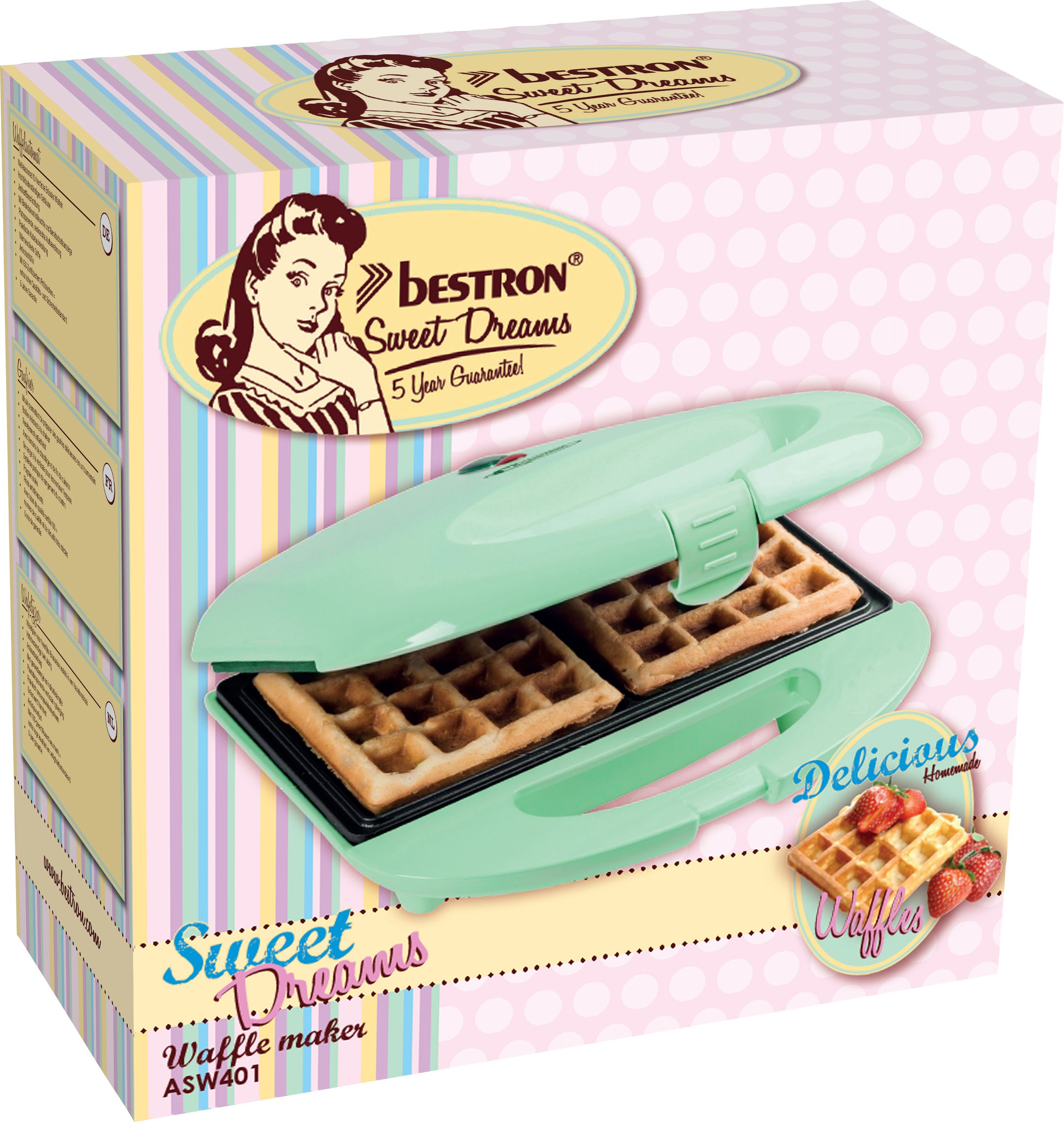 bestron Waffeleisen »ASW401 Sweet Dreams«, 700 W, mit Antihaftbeschichtung, Retro Design, für Belgische Waffeln