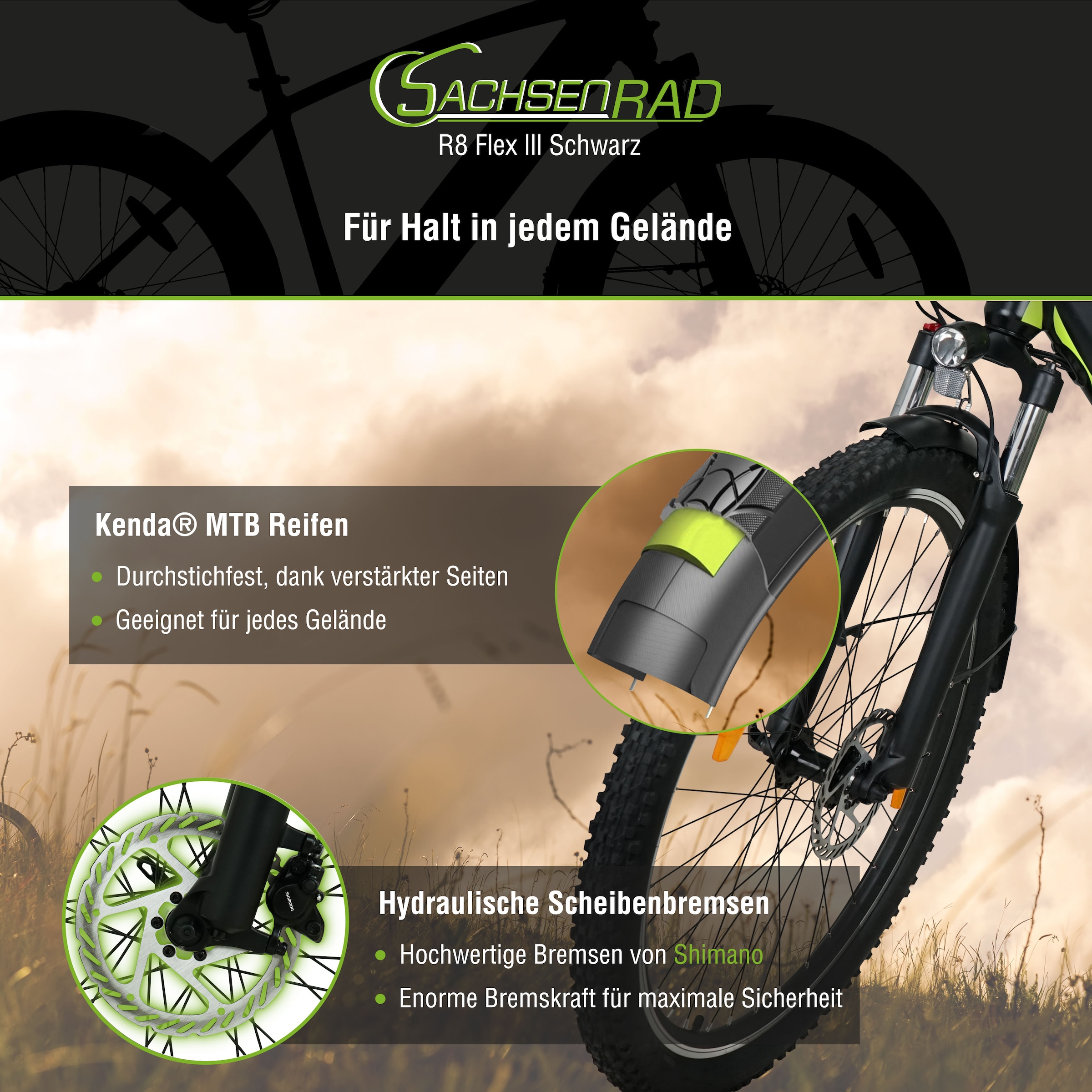 SachsenRad E-Bike »R8 Flex III«, 9 Gang, Shimano, Shimano Altus, Heckmotor 250 W, (mitgeliefertes, optionales Schutzblech mit integriertem Rücklicht), LCD-Steuerdisplay, Fahrmodus Pedelec, LED-
Beleuchtung