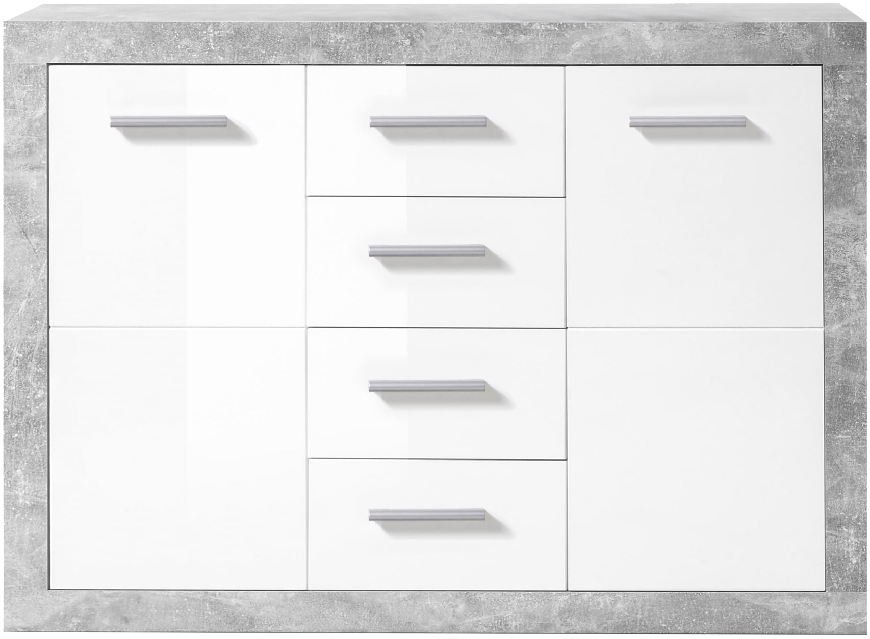 HBZ Kommode »Stone 2 weiß Glanz, BxHxT 117x88x37 cm«, Kommode mit 2 Türen, 4 Schubkästen, 2 Einlegeböden