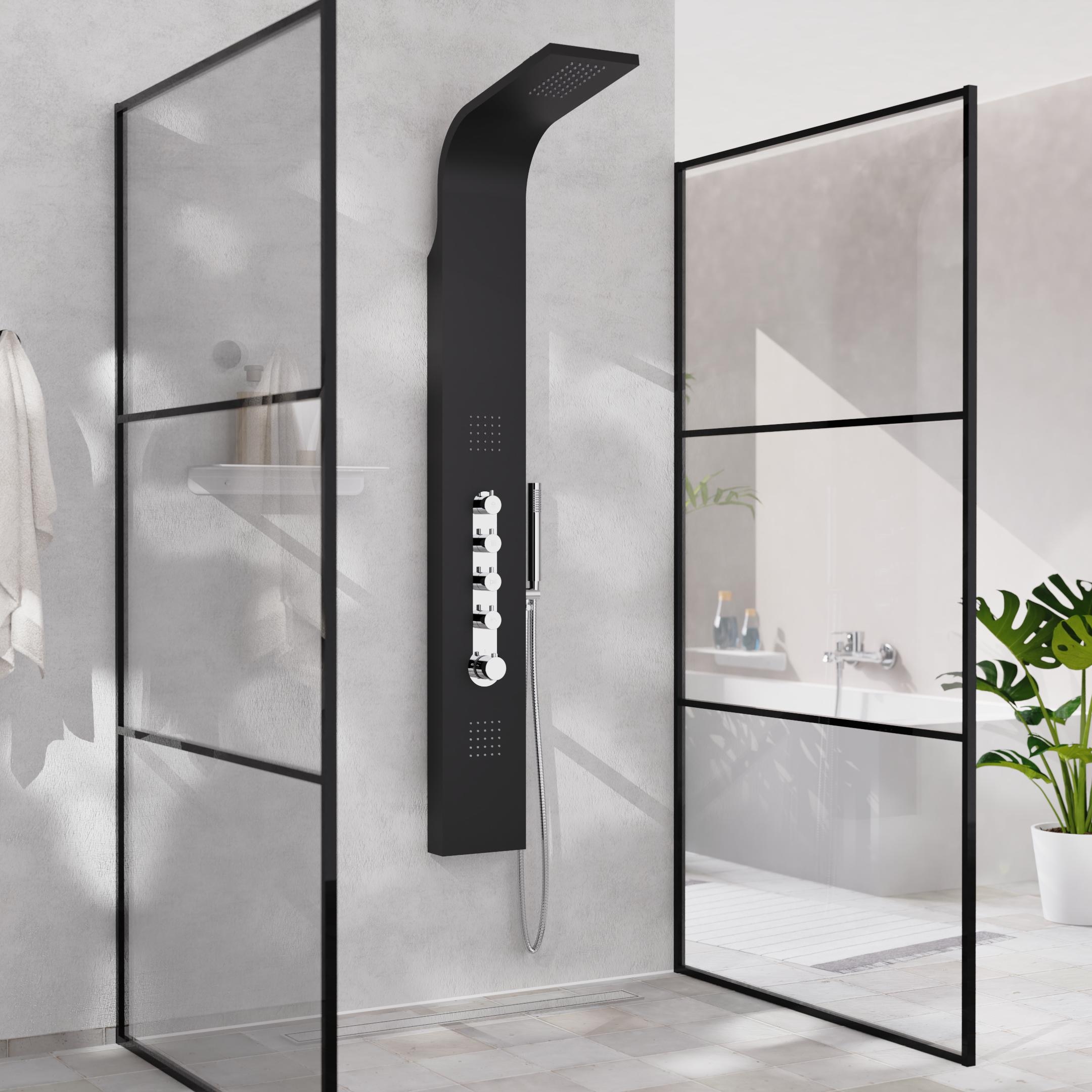 welltime Duschsäule »Black Round«, Duschsystem mit Regendusche,Massagedüsen & Handbrause mit 3 Funktionen