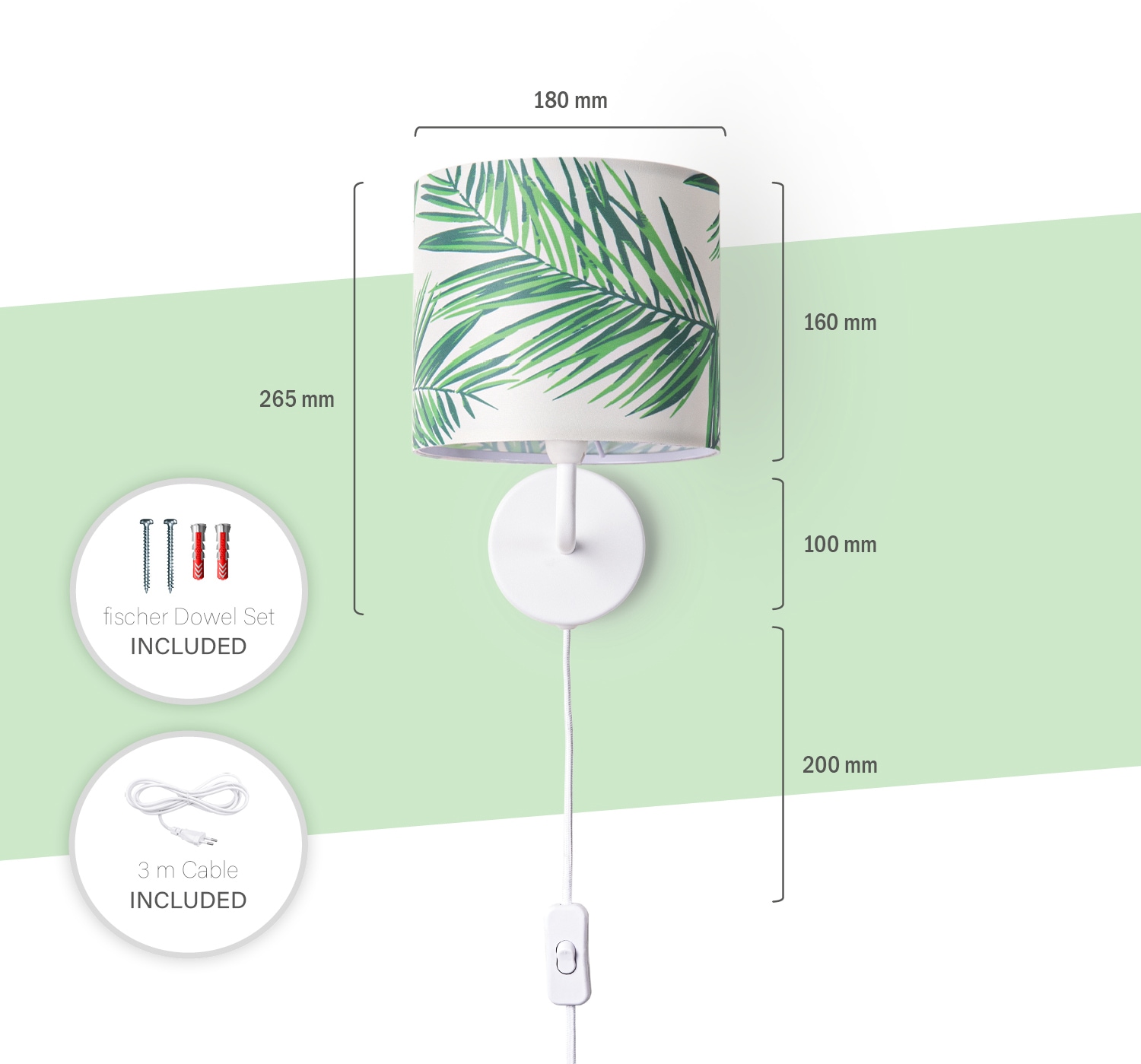 Paco Home Wandleuchte »Ostende 537«, 1 flammig, Leuchtmittel E14 | ohne Leuchtmittel, Kinder Zimmer Wohnzimmer Modern Büro Lampe Lampenschirm Palme
