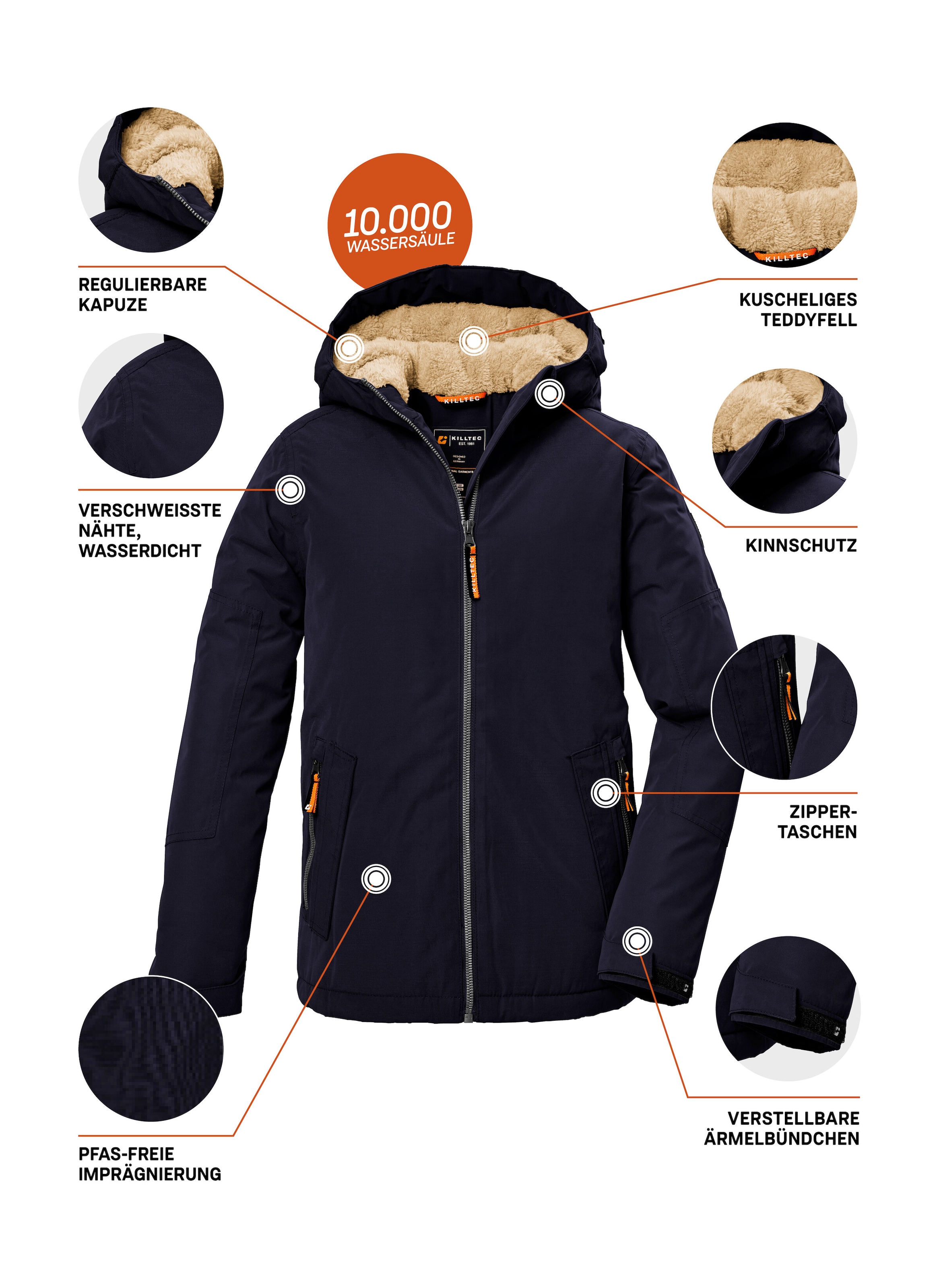 Killtec Funktionsjacke »KOW 377 BYS JCKT« Wasserdichte Funktionsjacke mit Kapuze, warmem Futter und Kinnschutz