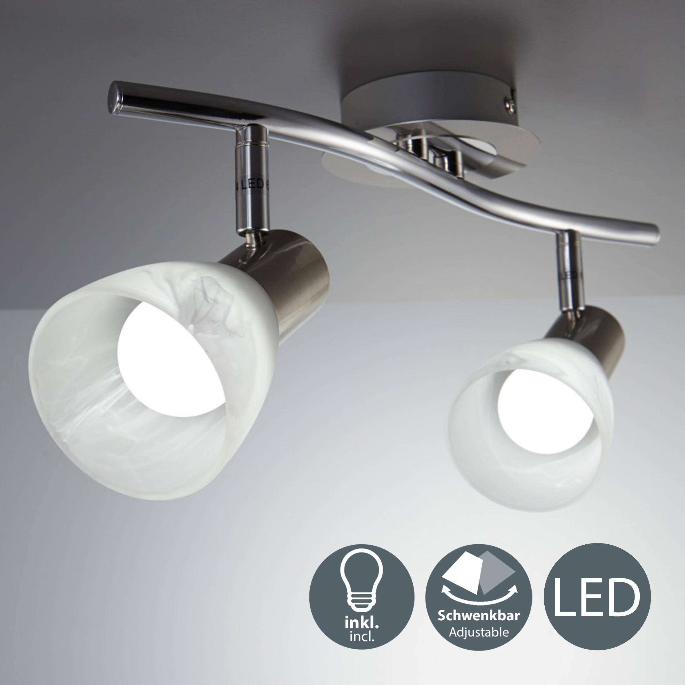 B.K.Licht LED Deckenstrahler, 2 flammig-flammig, online Deckenlampe, Wohnzimmer, Glas, Metall, 470lm inkl. schwenkbar, kaufen LED 5W
