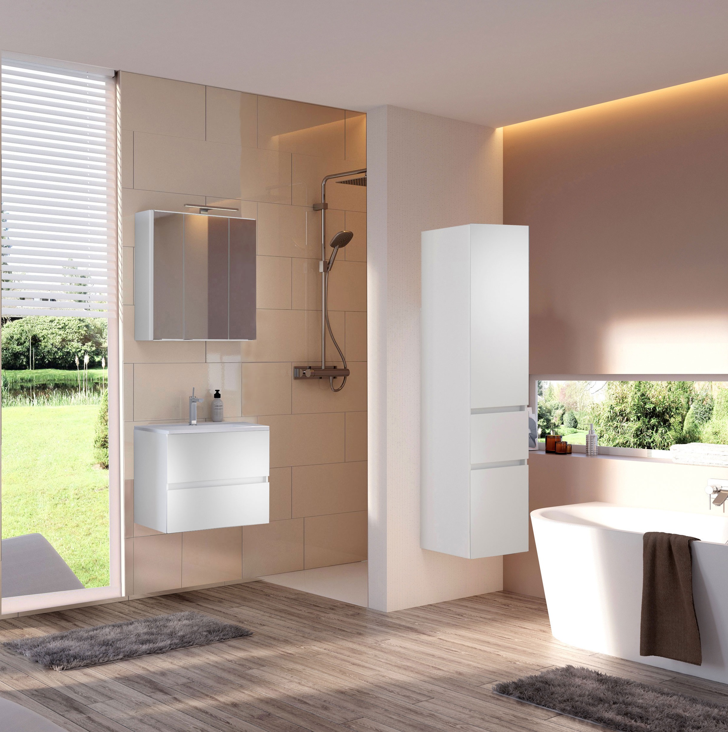 welltime Badmöbel-Set »Welltime Möbel Baabe Waschtisch-Set 3tlg. oder 5tlg. günstig online kaufen